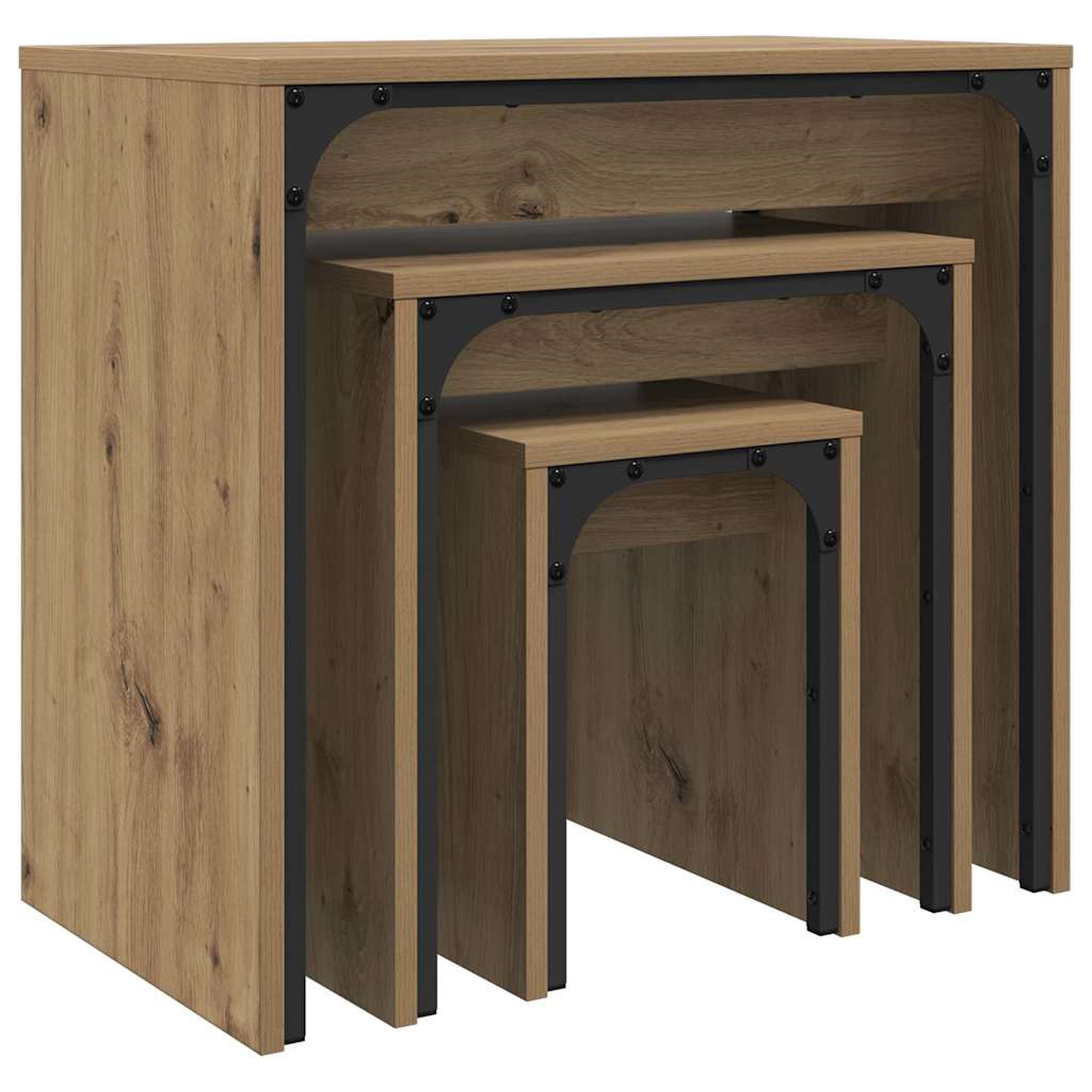 Salontafel 3 pcs Artisan Eiken Bewerkt hout is nu te koop bij PeponiXL, paradijselijk wonen!