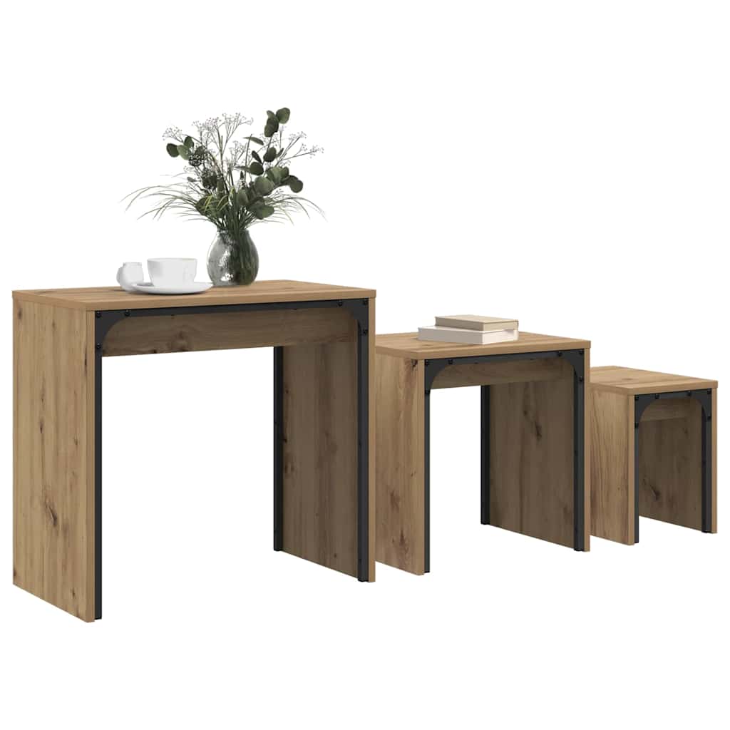 Salontafel 3 pcs Artisan Eiken Bewerkt hout is nu te koop bij PeponiXL, paradijselijk wonen!