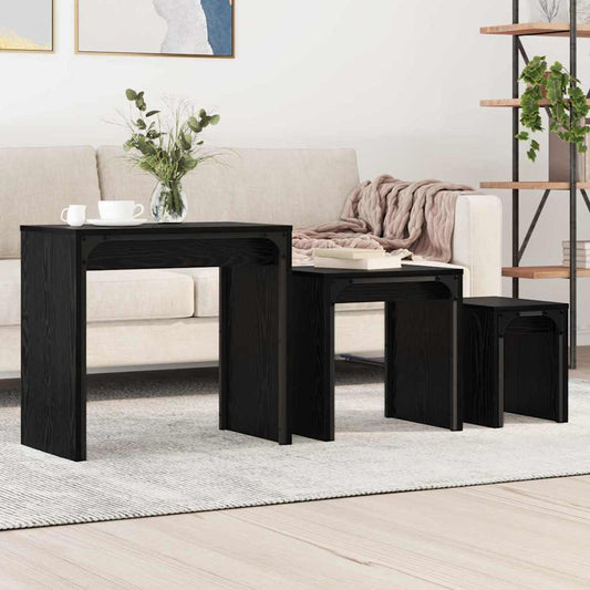 Salontafel 3 pcs Zwart Eiken Bewerkt hout is nu te koop bij PeponiXL, paradijselijk wonen!
