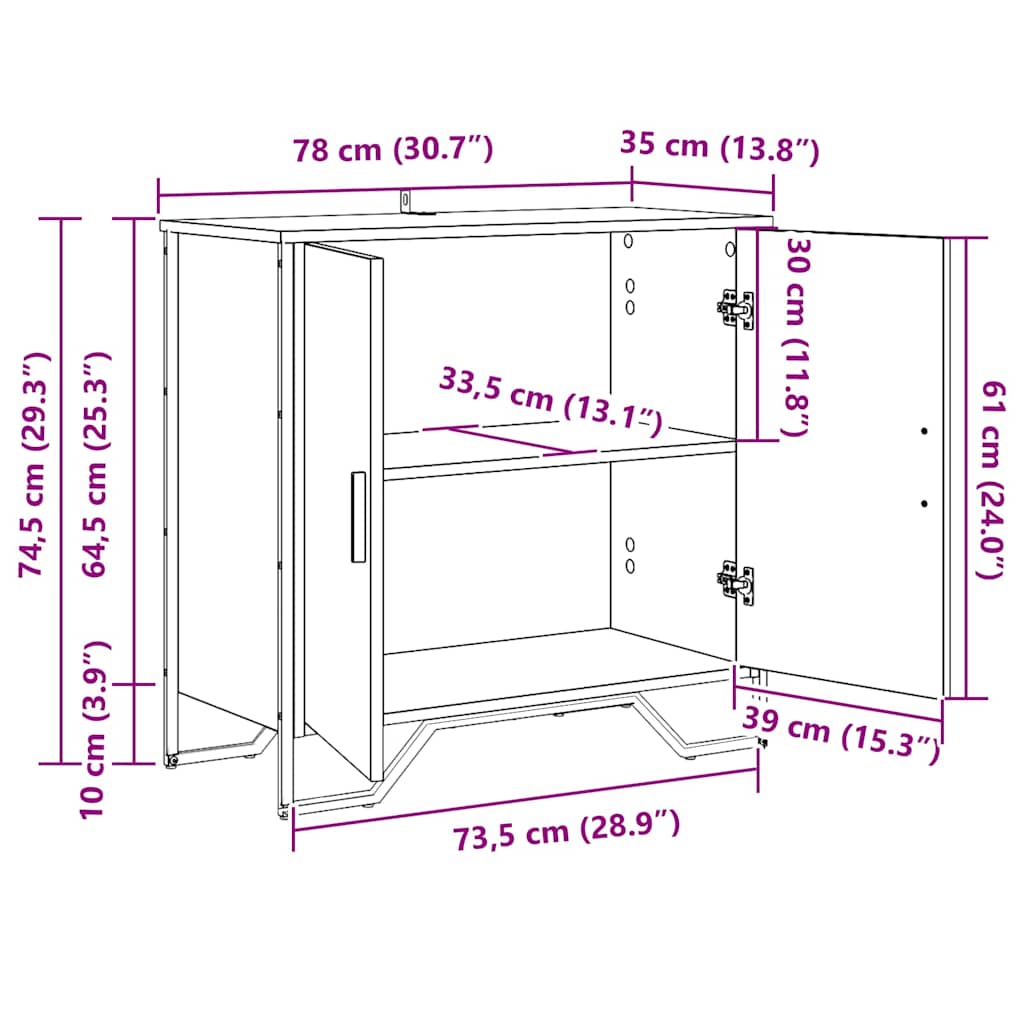 Dressoir Zwart Eiken 78 x 35 x 74.5 cm is nu te koop bij PeponiXL, paradijselijk wonen!