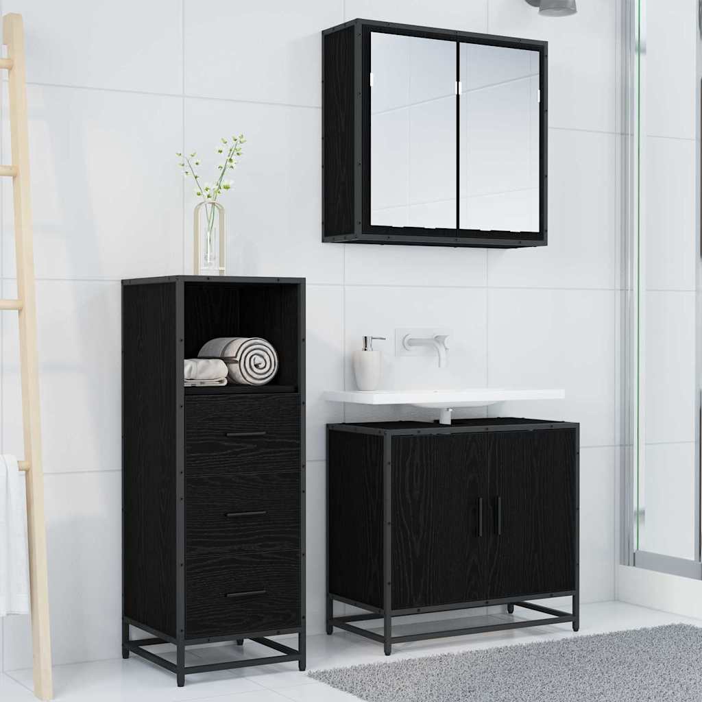Badkamermeubelset Zwart Eiken 35 x 37,5 x 100 cm Bewerkt hout is nu te koop bij PeponiXL, paradijselijk wonen!