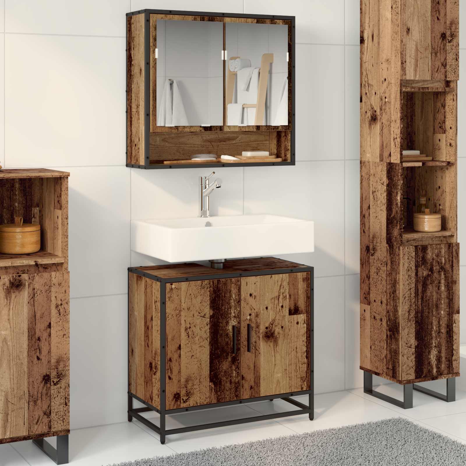 Badkamer wastafelkast Oud Hout 65 x 33 x 60 cm Bewerkt hout is nu te koop bij PeponiXL, paradijselijk wonen!