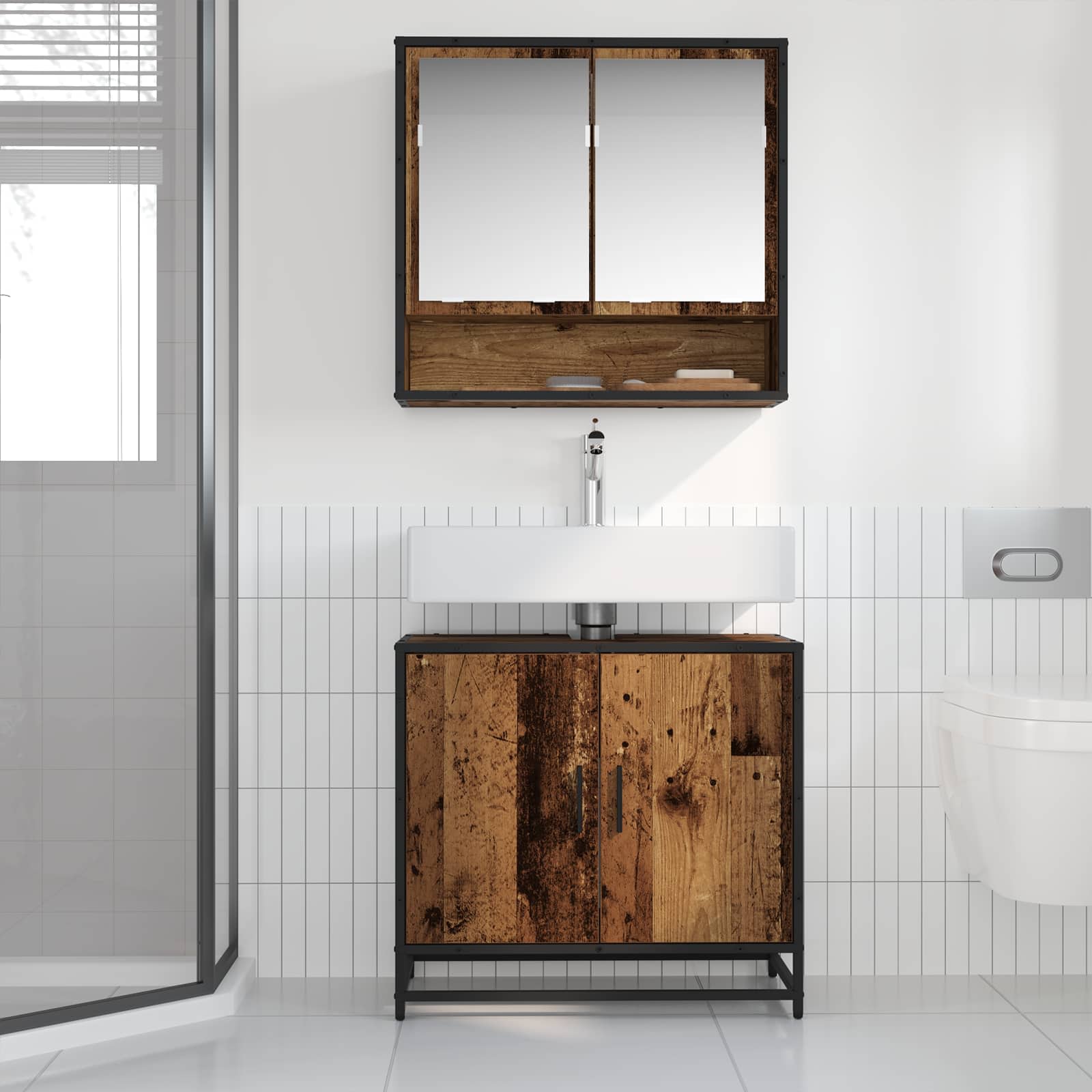 Badkamer wastafelkast Oud Hout 65 x 33 x 60 cm Bewerkt hout is nu te koop bij PeponiXL, paradijselijk wonen!