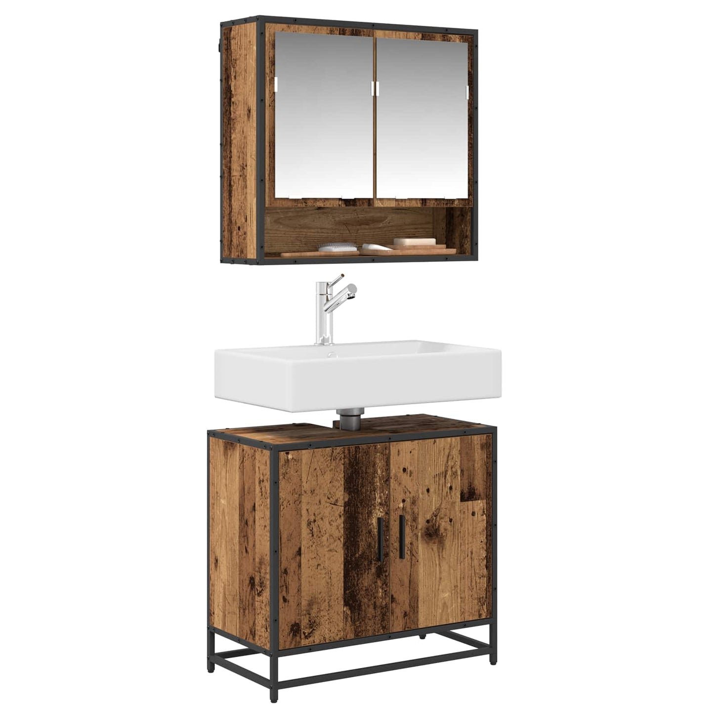 Badkamer wastafelkast Oud Hout 65 x 33 x 60 cm Bewerkt hout is nu te koop bij PeponiXL, paradijselijk wonen!