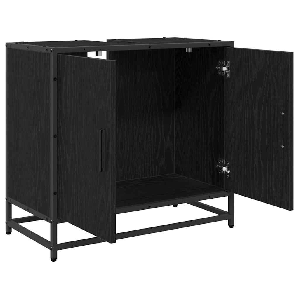 Badkamer wastafelkast Zwart Eiken 65 x 33 x 60 cm Bewerkt hout is nu te koop bij PeponiXL, paradijselijk wonen!