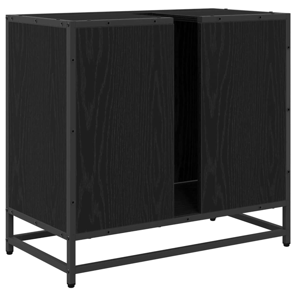 Badkamer wastafelkast Zwart Eiken 65 x 33 x 60 cm Bewerkt hout is nu te koop bij PeponiXL, paradijselijk wonen!