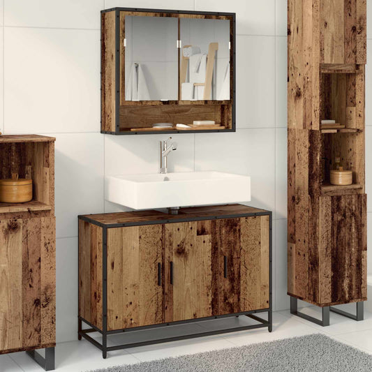 Badkamerkast met opslag Oud Hout 90 x 33 x 60 cm Bewerkt hout is nu te koop bij PeponiXL, paradijselijk wonen!