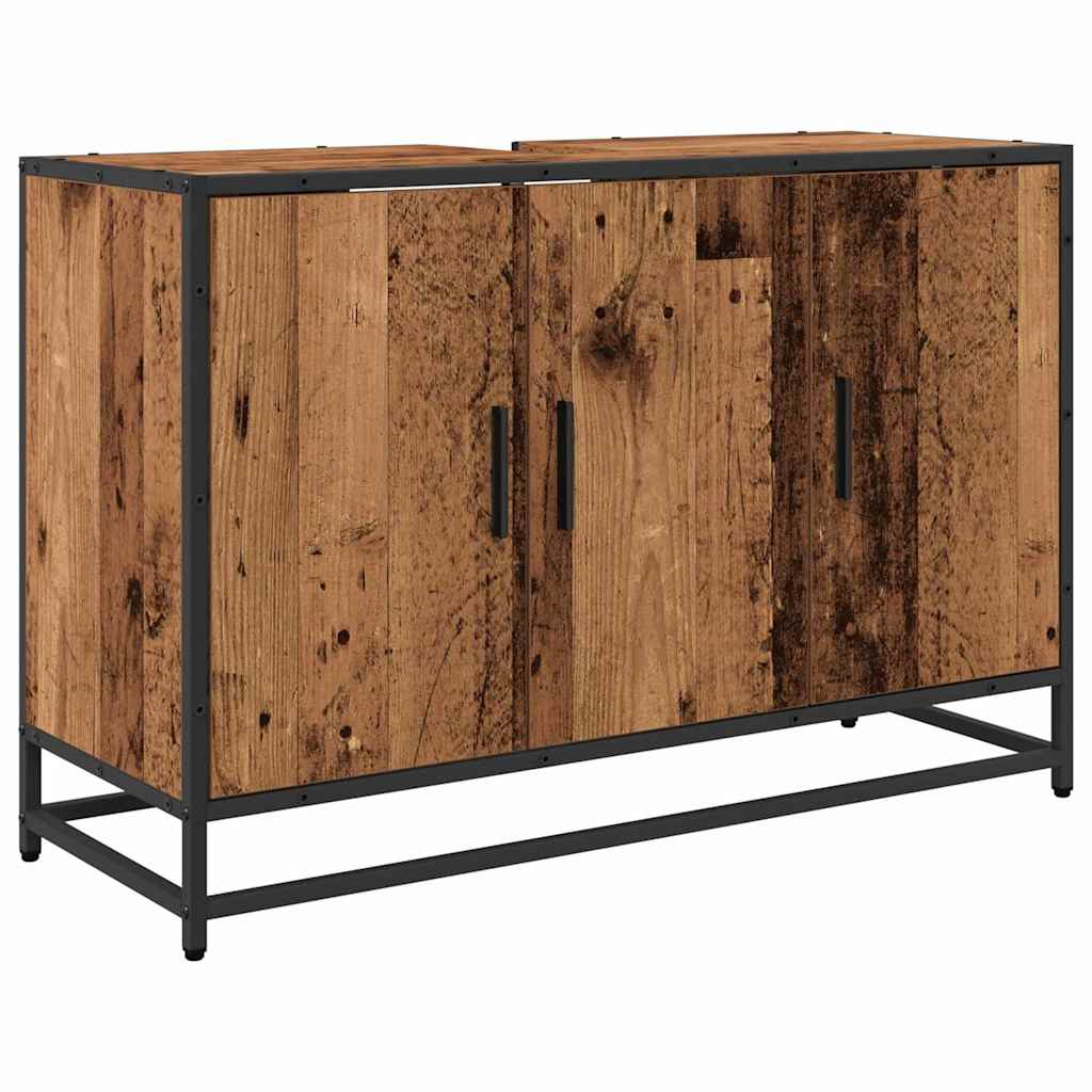 Badkamerkast met opslag Oud Hout 90 x 33 x 60 cm Bewerkt hout is nu te koop bij PeponiXL, paradijselijk wonen!