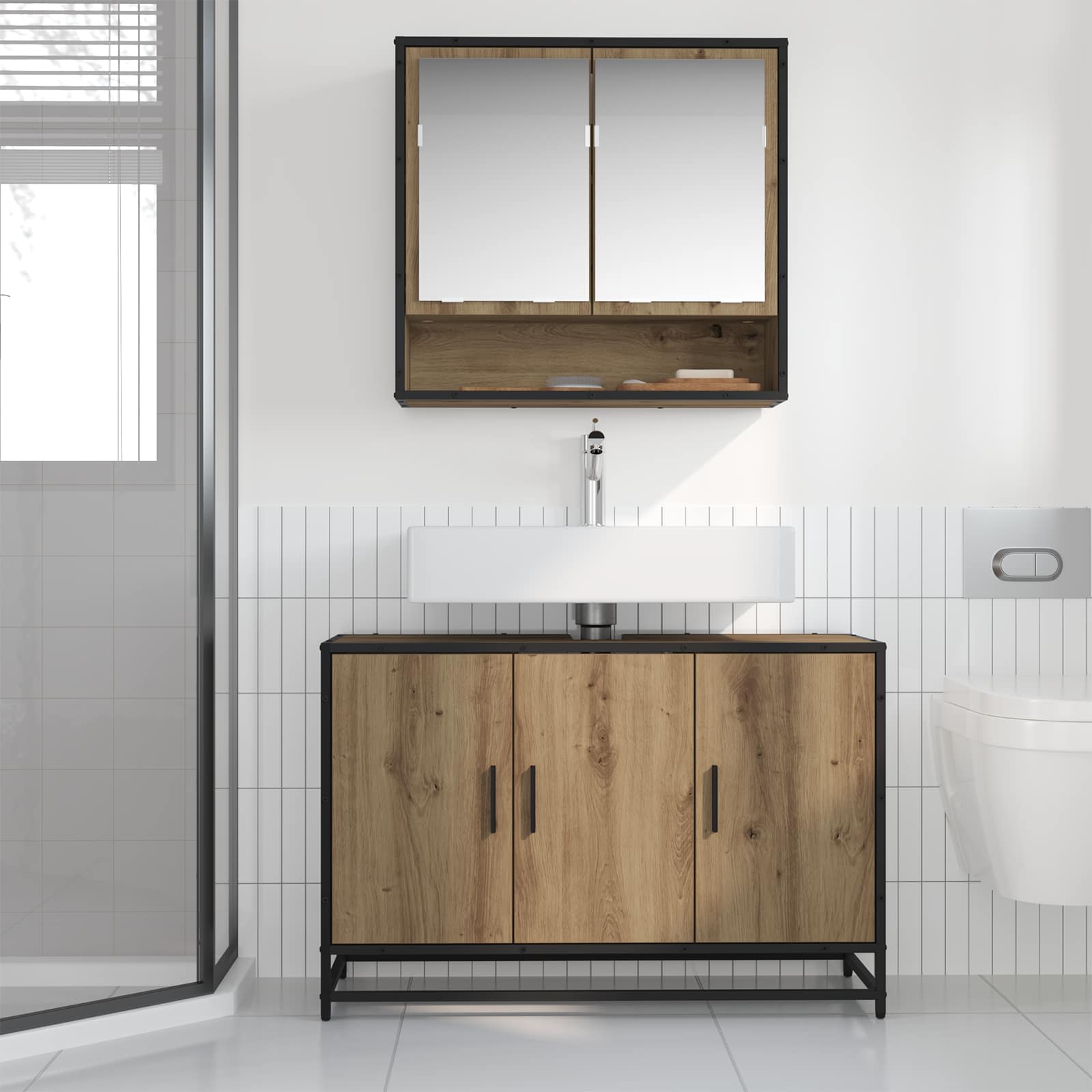 Badkamerkast Artisan Eiken 90 x 33 x 60 cm Bewerkt hout is nu te koop bij PeponiXL, paradijselijk wonen!