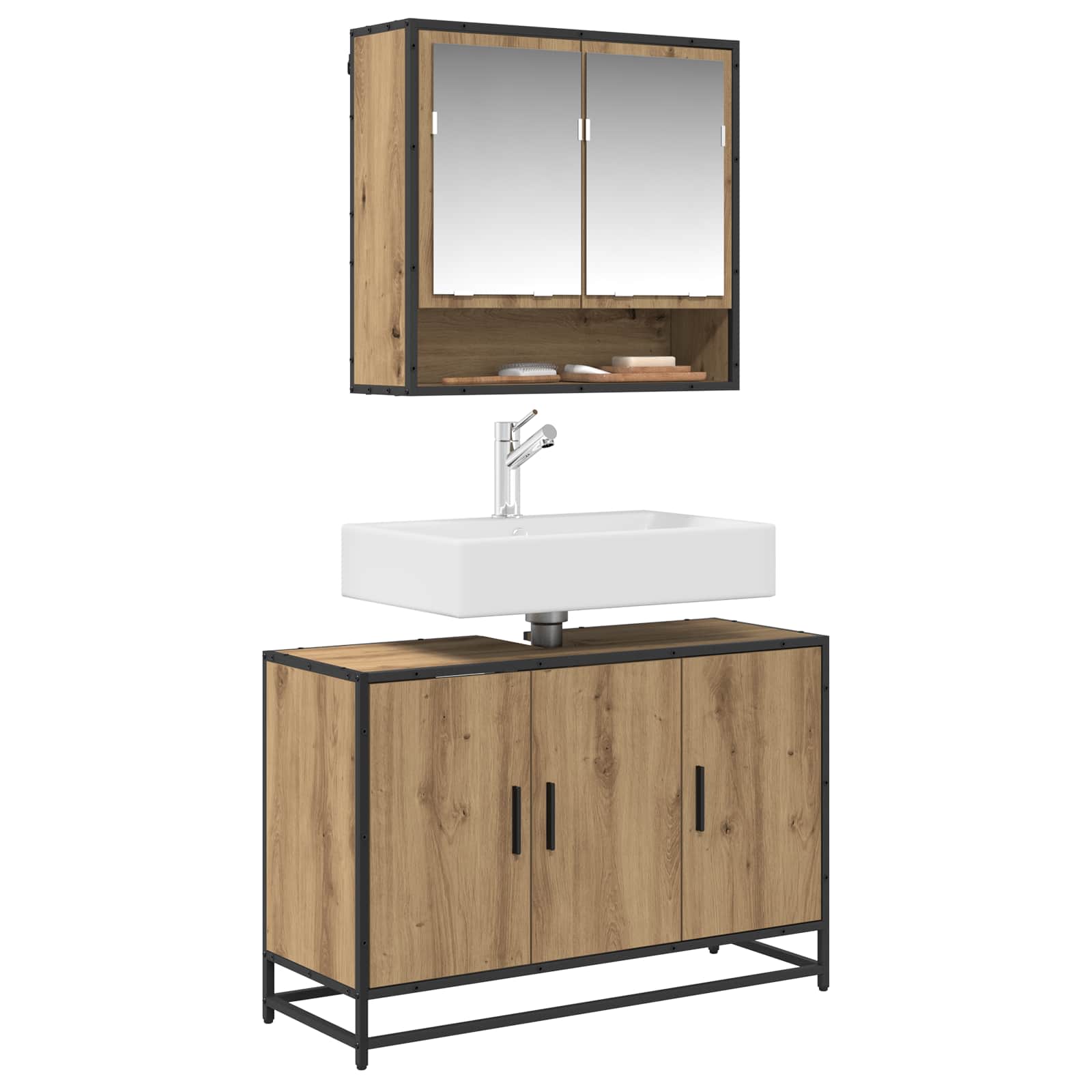 Badkamerkast Artisan Eiken 90 x 33 x 60 cm Bewerkt hout is nu te koop bij PeponiXL, paradijselijk wonen!