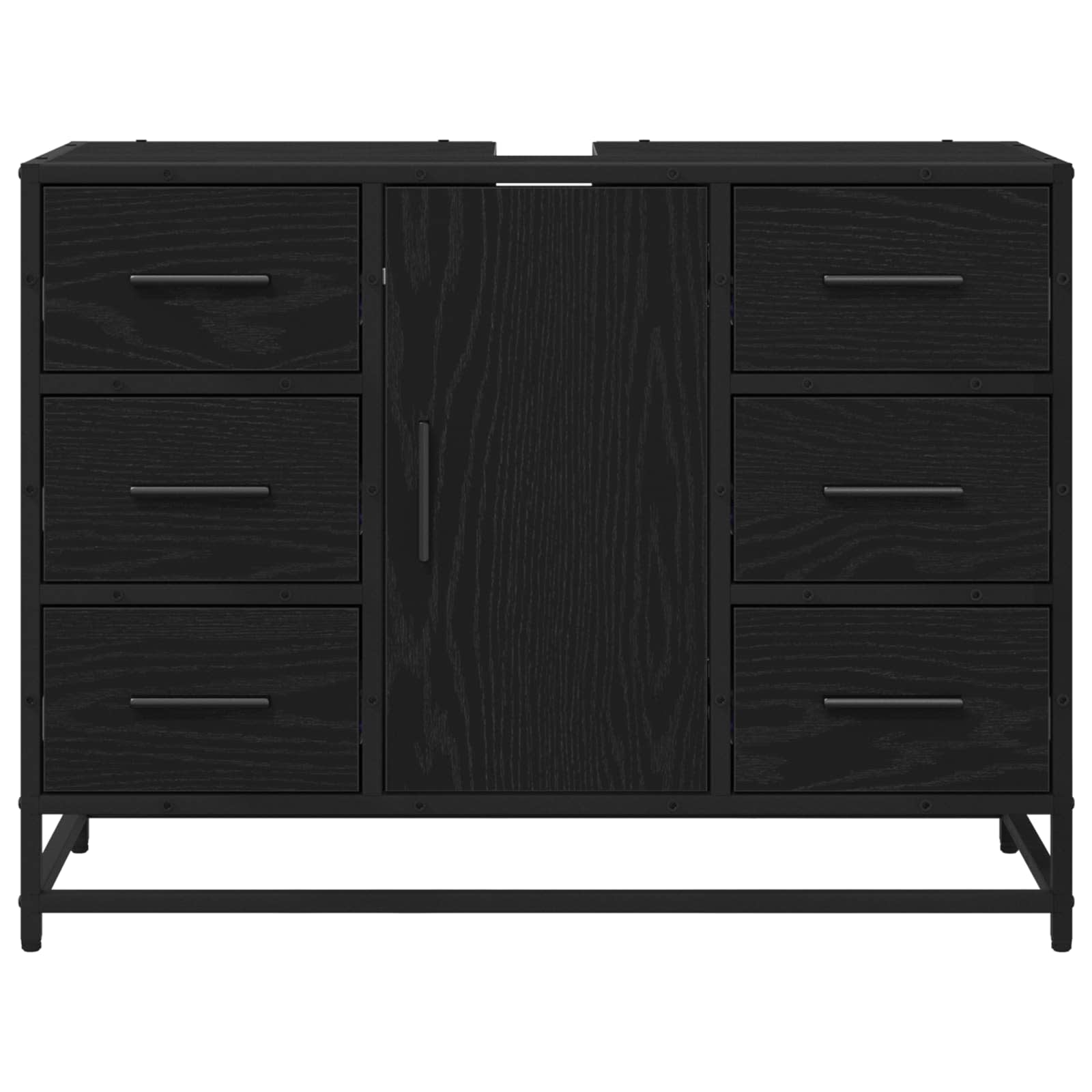 Badkamerkast met lade Zwart Eiken 80 x 33 x 60 cm Bewerkt hout is nu te koop bij PeponiXL, paradijselijk wonen!