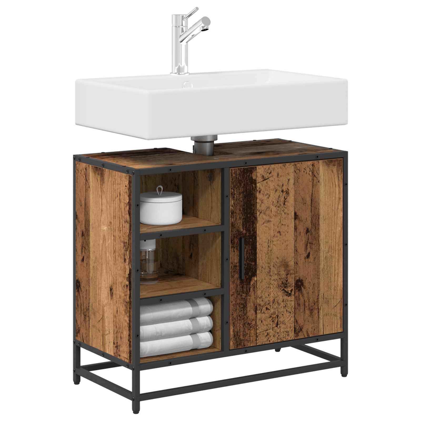 Badkamerkast met plank Oud Hout 65 x 33 x 60 cm Bewerkt hout is nu te koop bij PeponiXL, paradijselijk wonen!