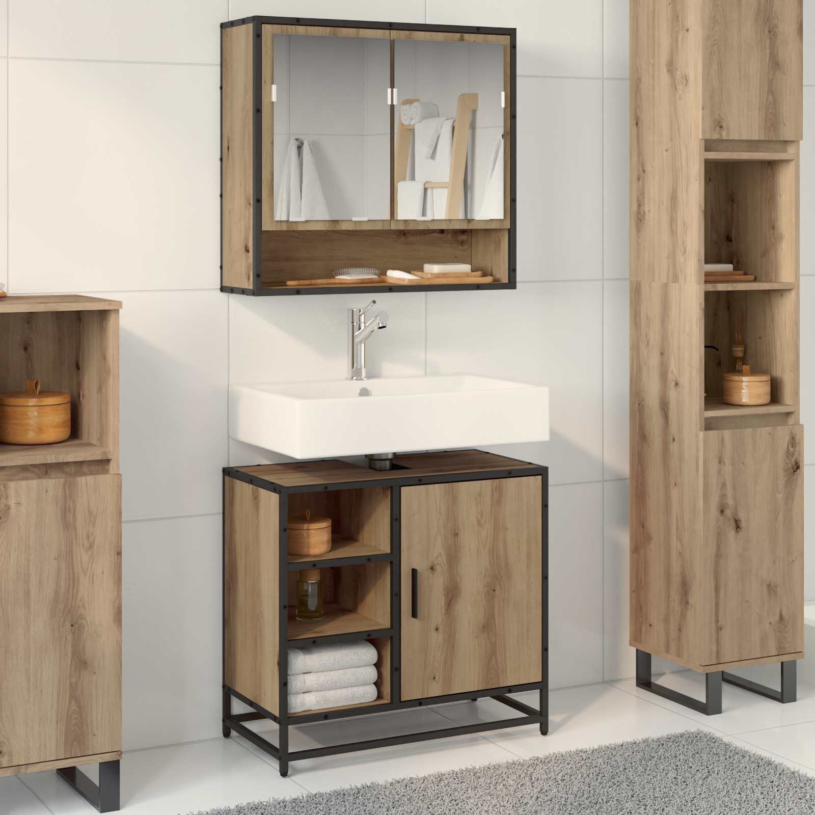 Badkamerkast Artisan Eiken 65 x 33 x 60 cm Bewerkt hout is nu te koop bij PeponiXL, paradijselijk wonen!