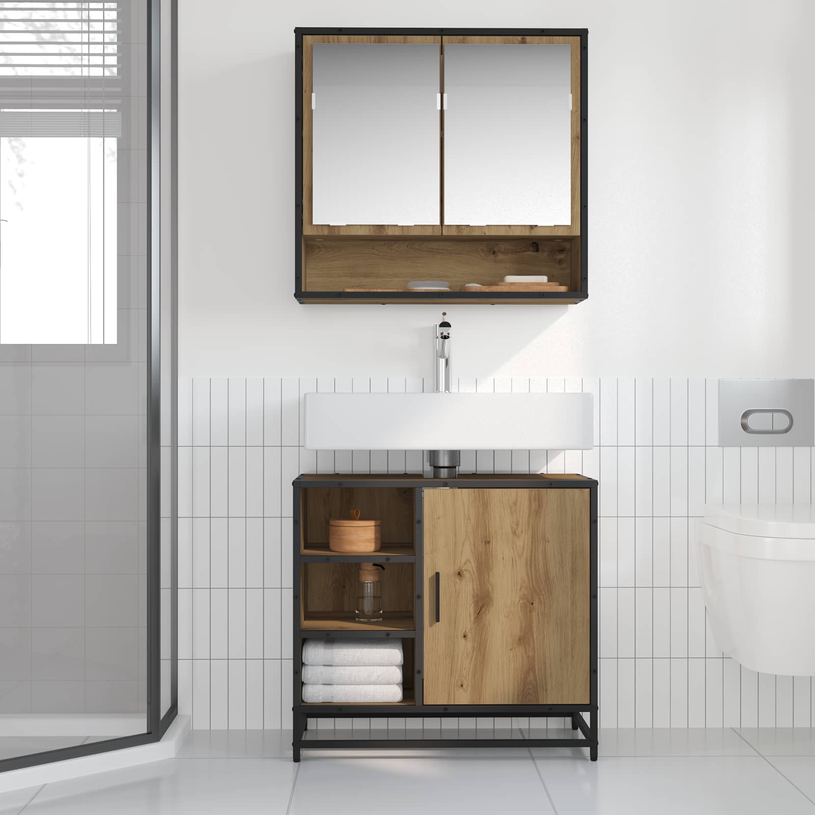 Badkamerkast Artisan Eiken 65 x 33 x 60 cm Bewerkt hout is nu te koop bij PeponiXL, paradijselijk wonen!