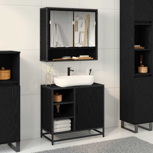 Badkamerkast met plank Zwart Eiken 65 x 33 x 60 cm Bewerkt hout is nu te koop bij PeponiXL, paradijselijk wonen!
