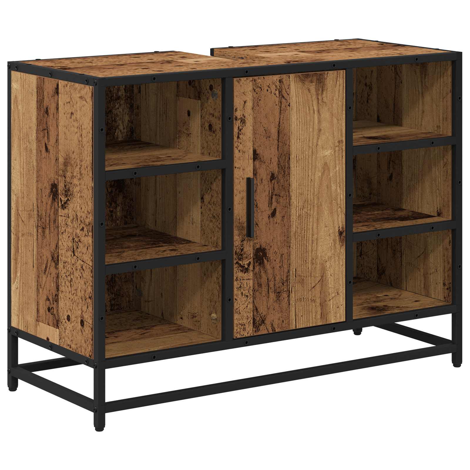 Badkamerkast met plank Oud Hout 80 x 33 x 60 cm Bewerkt hout is nu te koop bij PeponiXL, paradijselijk wonen!