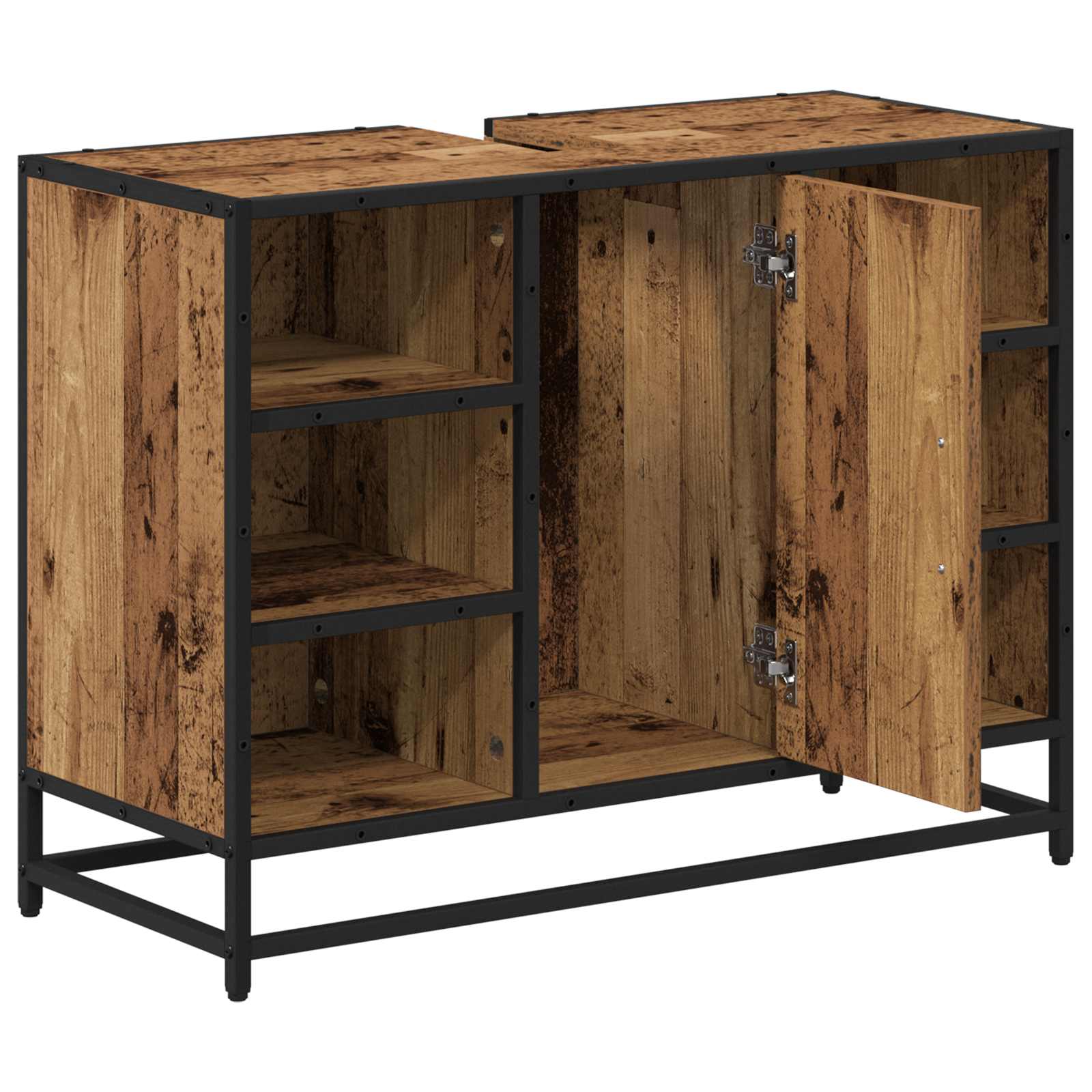 Badkamerkast met plank Oud Hout 80 x 33 x 60 cm Bewerkt hout is nu te koop bij PeponiXL, paradijselijk wonen!