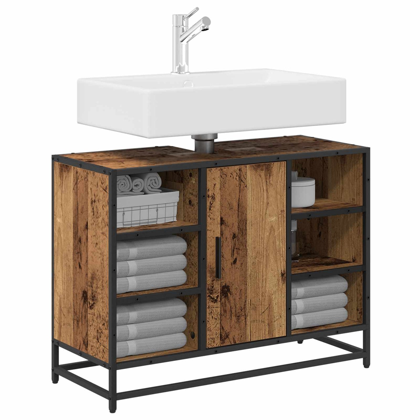 Badkamerkast met plank Oud Hout 80 x 33 x 60 cm Bewerkt hout is nu te koop bij PeponiXL, paradijselijk wonen!