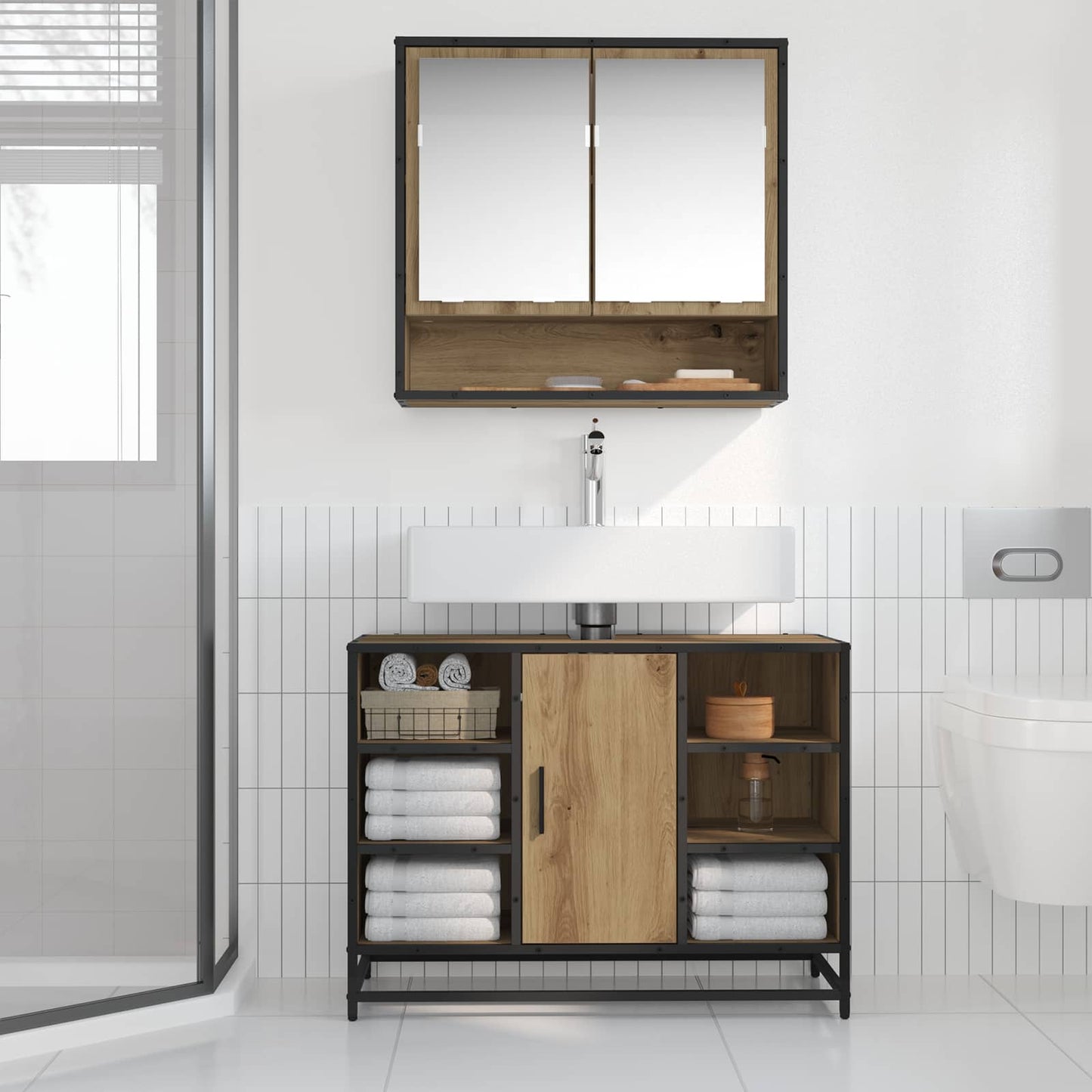 Badkamerkast Artisan Eiken 80 x 33 x 60 cm Bewerkt hout is nu te koop bij PeponiXL, paradijselijk wonen!