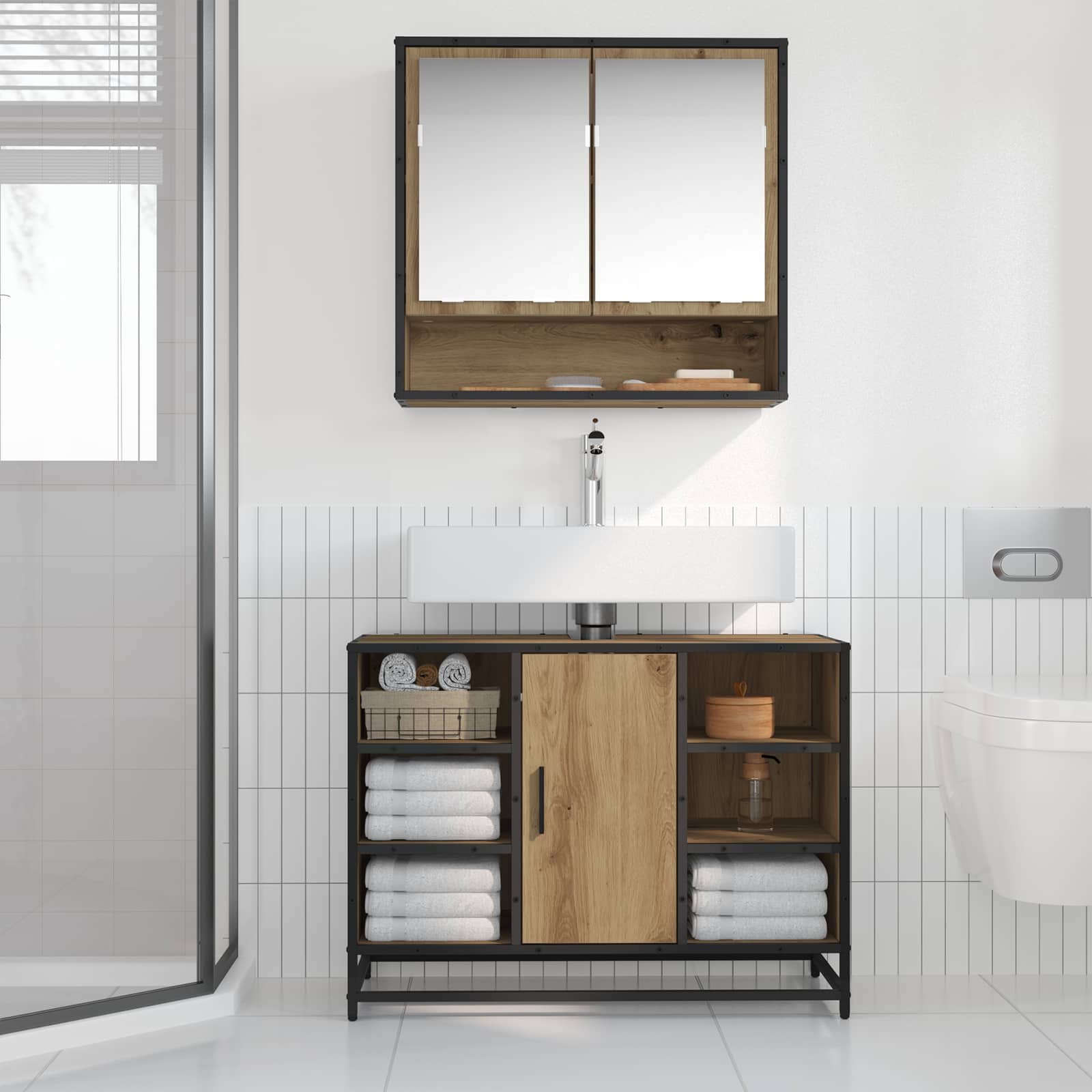 Badkamerkast Artisan Eiken 80 x 33 x 60 cm Bewerkt hout is nu te koop bij PeponiXL, paradijselijk wonen!