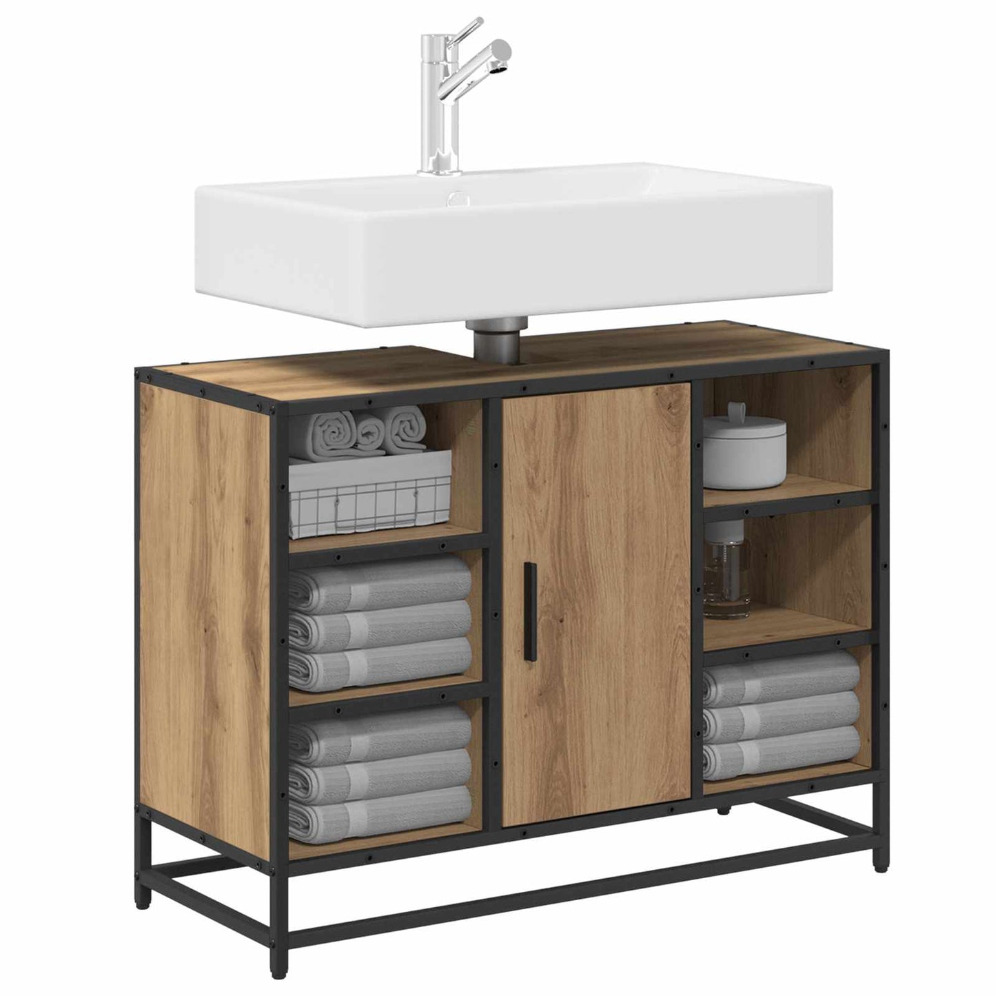 Badkamerkast Artisan Eiken 80 x 33 x 60 cm Bewerkt hout is nu te koop bij PeponiXL, paradijselijk wonen!