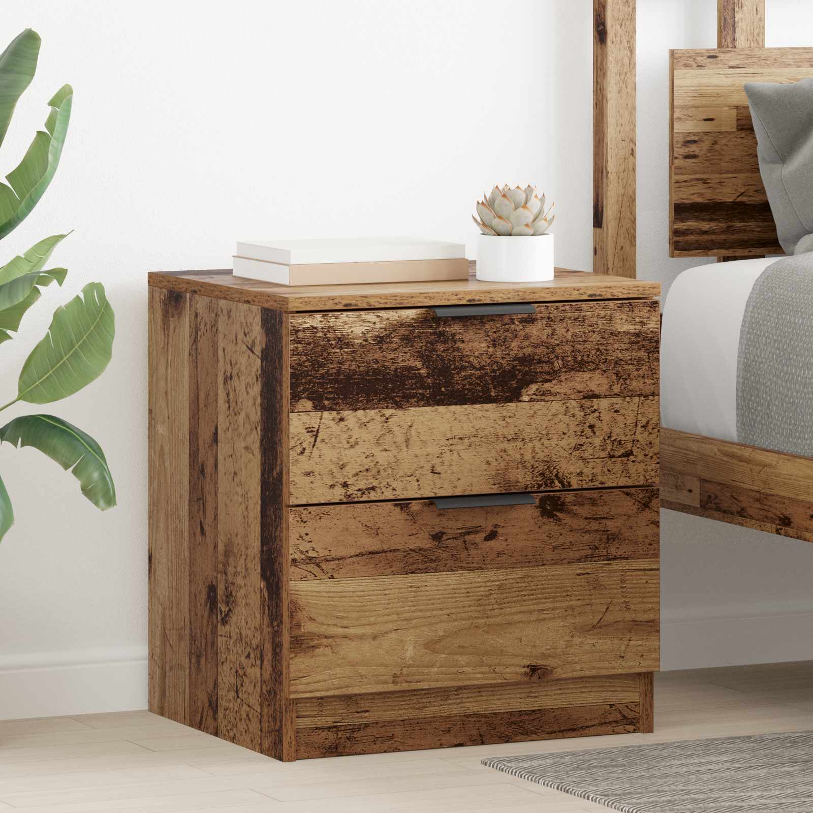 Nachtkastje met lade 2 pcs Oudhout 45 x 39 x 50cm Bewerkt hout is nu te koop bij PeponiXL, paradijselijk wonen!