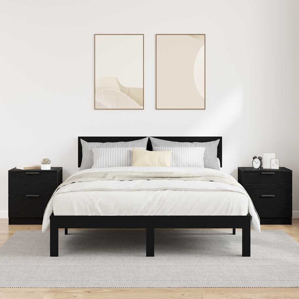 Nachtkastje 2 pcs Zwart Eiken 45 x 39 x 50cm Bewerkt hout is nu te koop bij PeponiXL, paradijselijk wonen!