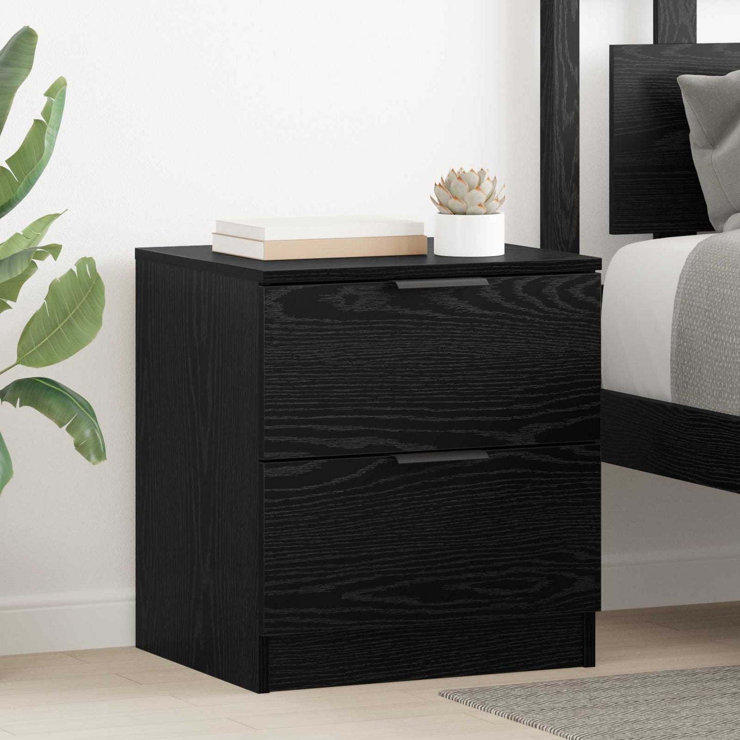 Nachtkastje 2 pcs Zwart Eiken 45 x 39 x 50cm Bewerkt hout is nu te koop bij PeponiXL, paradijselijk wonen!