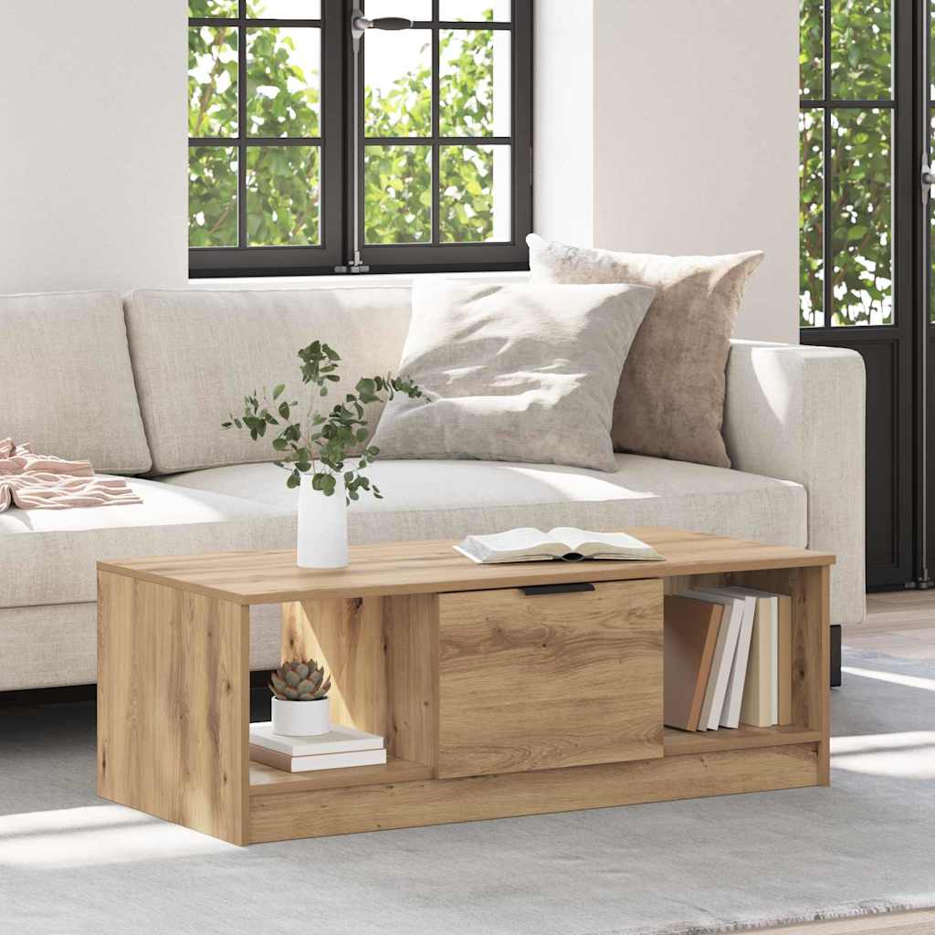 Salontafel met lade Artisan Eiken 102 x 50 x 36cm Bewerkt hout is nu te koop bij PeponiXL, paradijselijk wonen!