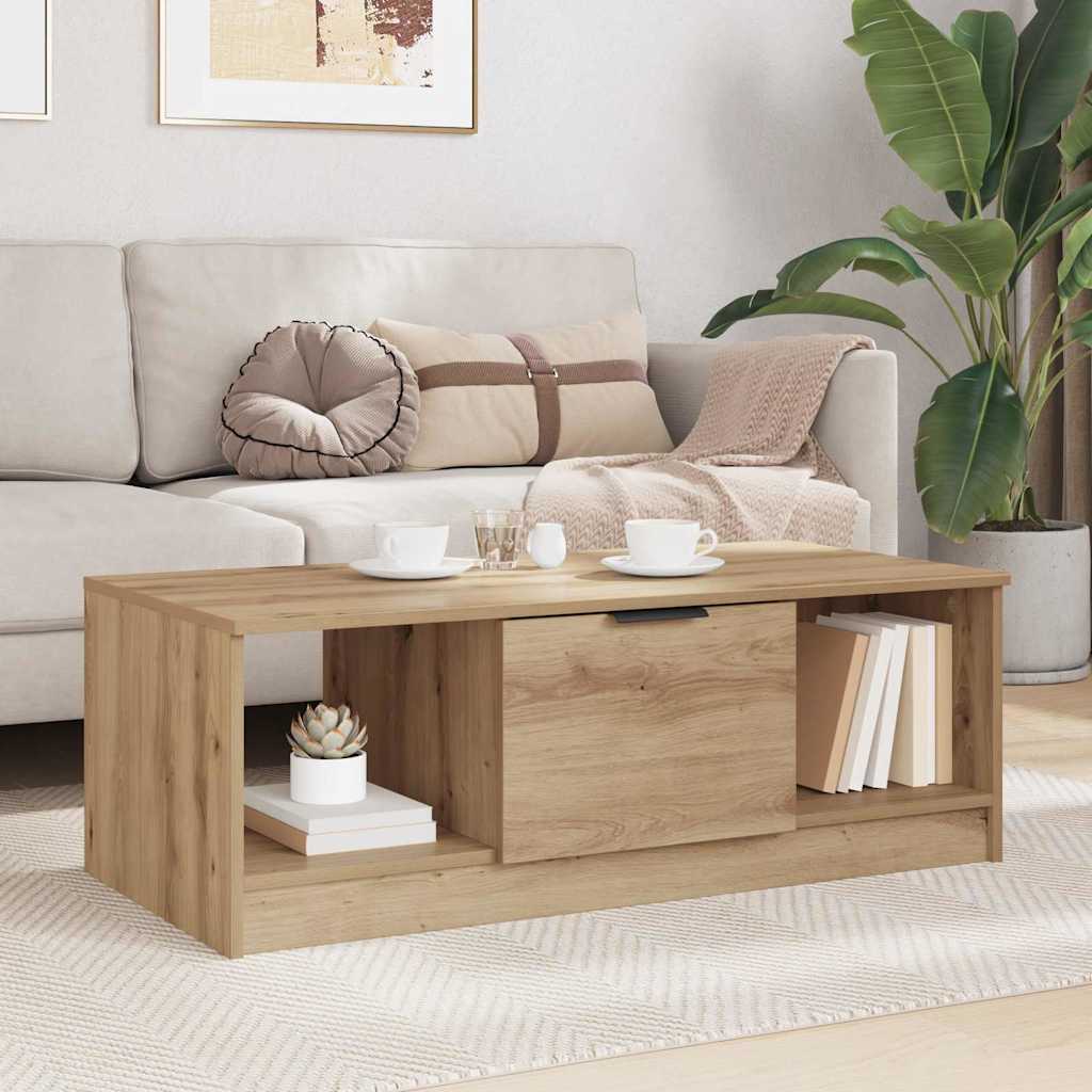 Salontafel met lade Artisan Eiken 102 x 50 x 36cm Bewerkt hout is nu te koop bij PeponiXL, paradijselijk wonen!
