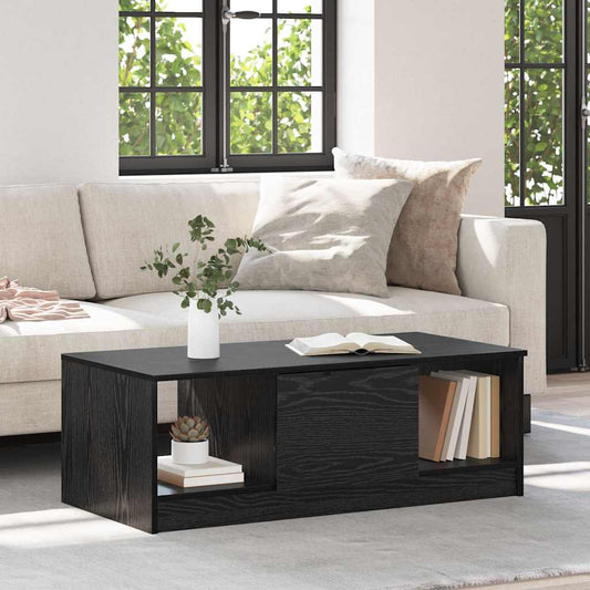 Salontafel met lade Zwart Eiken 102 x 50 x 36cm Bewerkt hout is nu te koop bij PeponiXL, paradijselijk wonen!