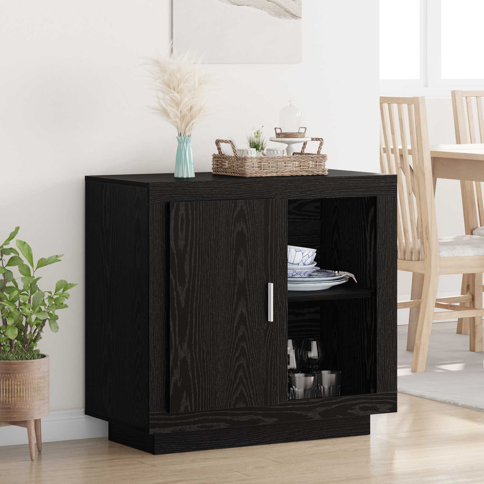 Dressoir Zwart Eiken 80 x 40 x 75 cm Bewerkt hout is nu te koop bij PeponiXL, paradijselijk wonen!