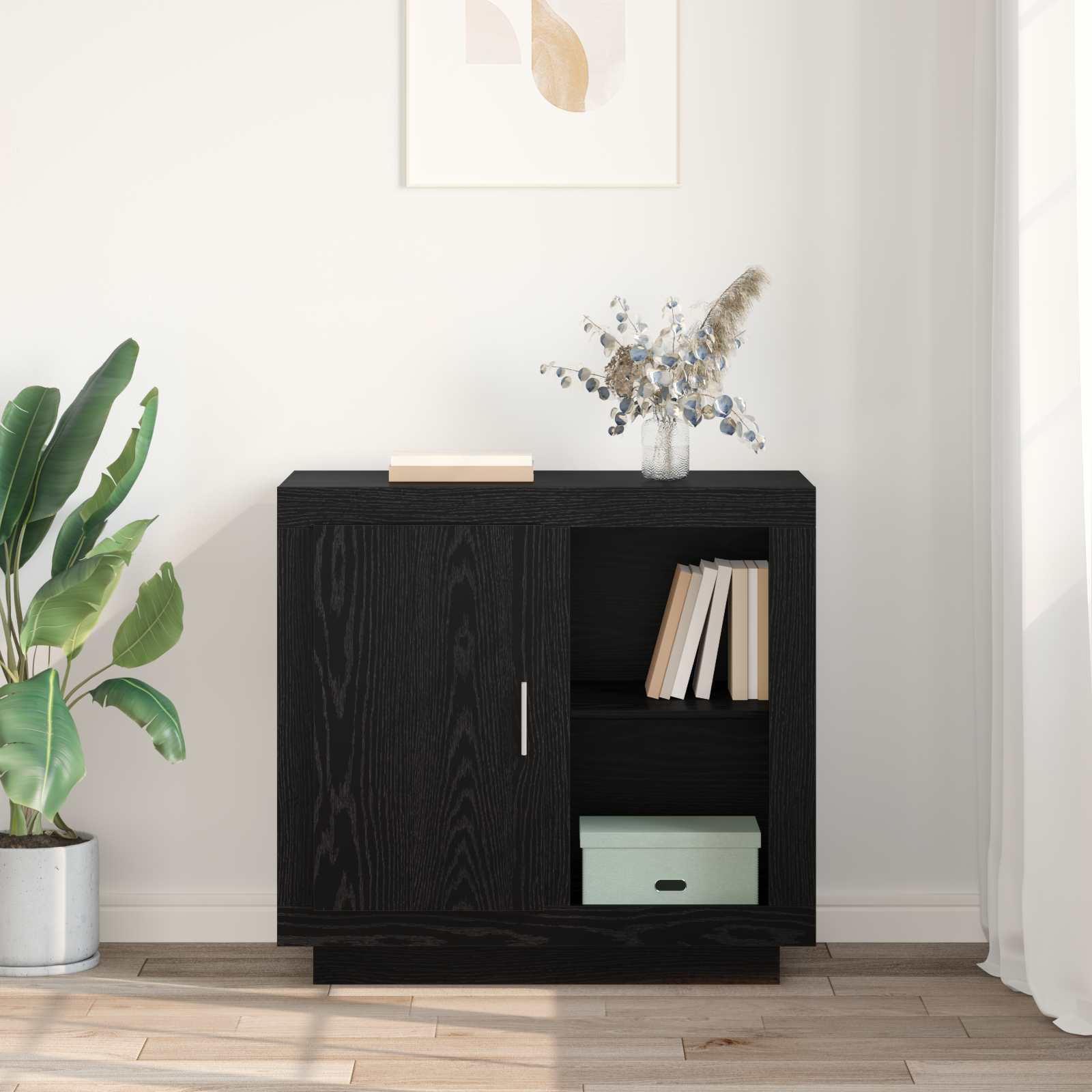 Dressoir Zwart Eiken 80 x 40 x 75 cm Bewerkt hout is nu te koop bij PeponiXL, paradijselijk wonen!