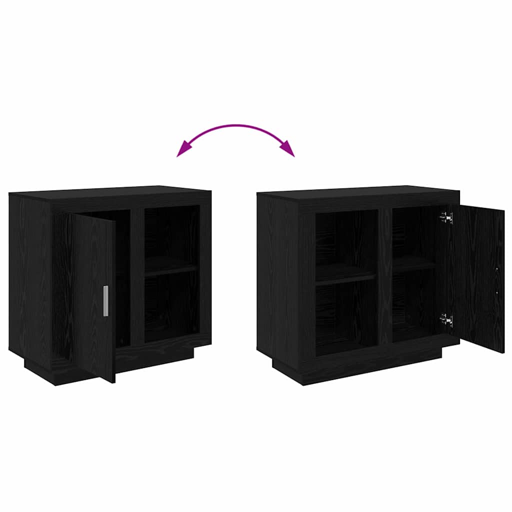 Dressoir Zwart Eiken 80 x 40 x 75 cm Bewerkt hout is nu te koop bij PeponiXL, paradijselijk wonen!