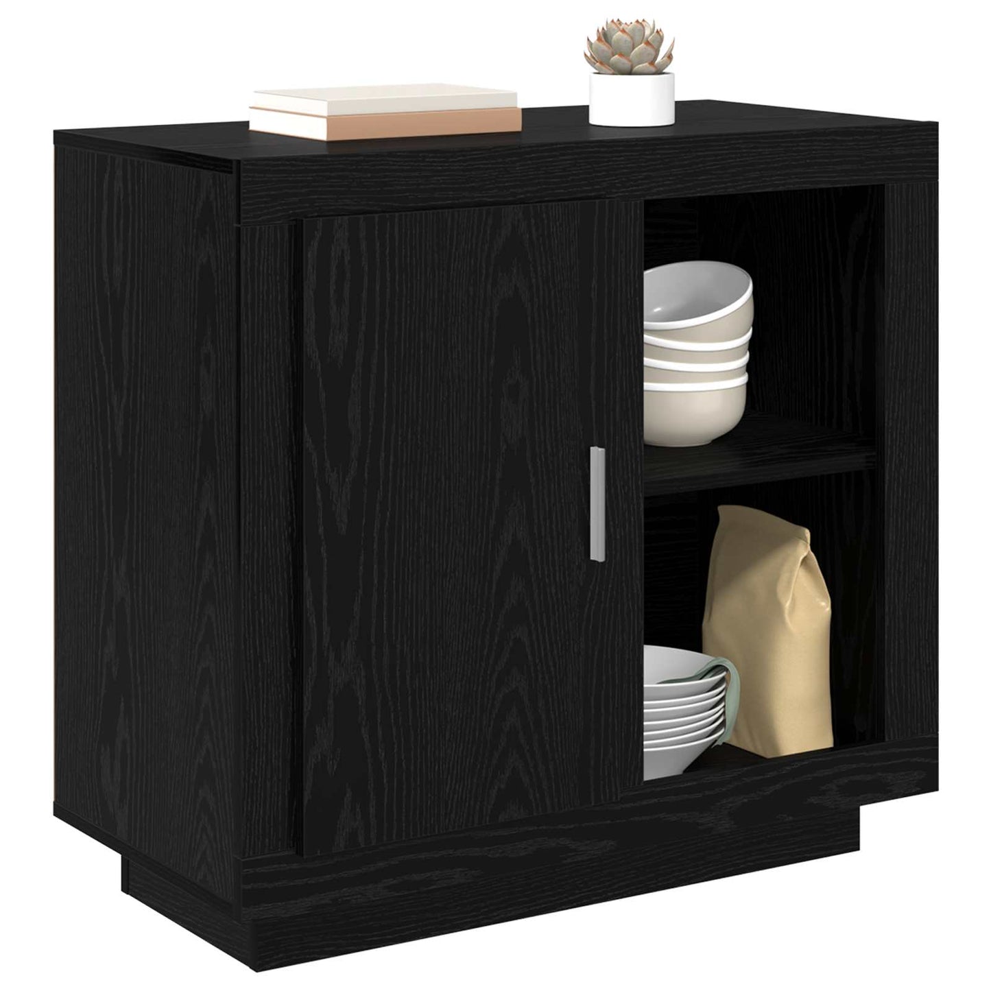 Dressoir Zwart Eiken 80 x 40 x 75 cm Bewerkt hout is nu te koop bij PeponiXL, paradijselijk wonen!