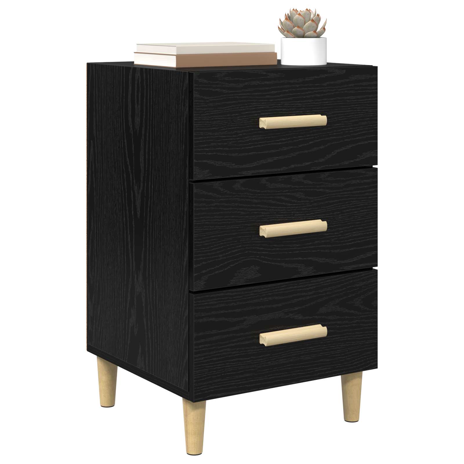 Nachtkastje Zwart Eiken 40 x 40 x 66 cm Bewerkt hout is nu te koop bij PeponiXL, paradijselijk wonen!
