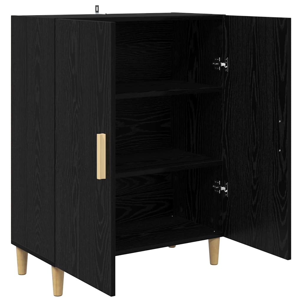 Dressoir Zwart Eiken 70 x 34 x 90 cm Bewerkt hout is nu te koop bij PeponiXL, paradijselijk wonen!