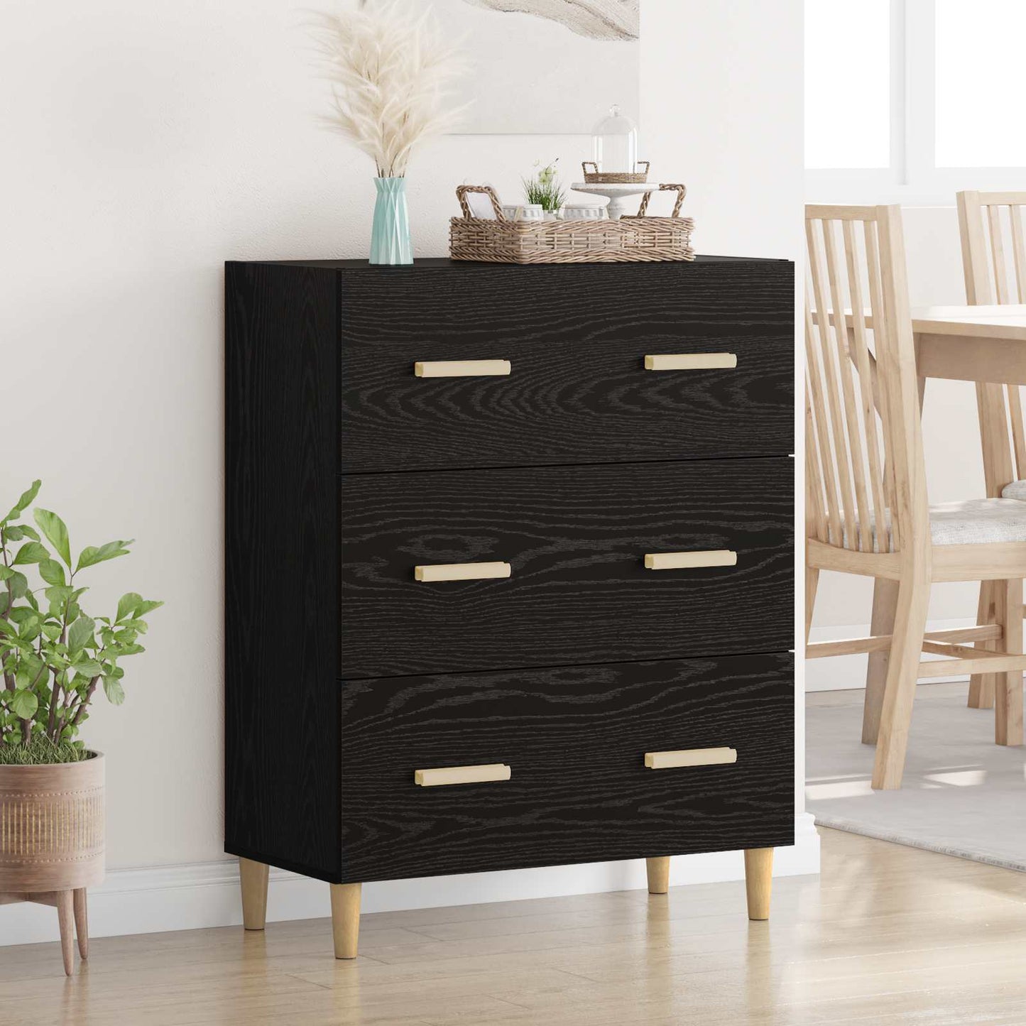 Dressoir Zwart Eiken 69,5 x 34 x 90 cm Bewerkt hout is nu te koop bij PeponiXL, paradijselijk wonen!
