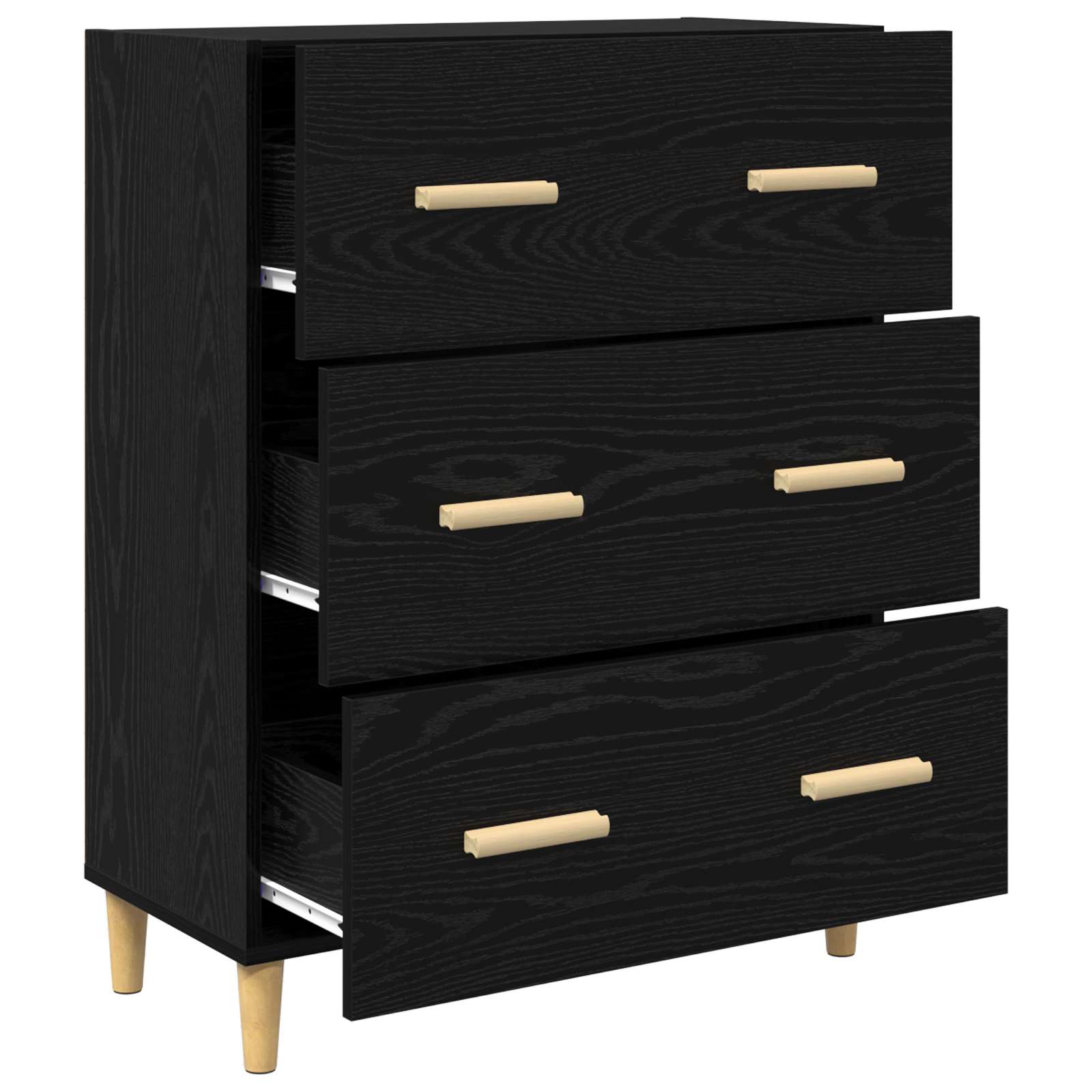 Dressoir Zwart Eiken 69,5 x 34 x 90 cm Bewerkt hout is nu te koop bij PeponiXL, paradijselijk wonen!