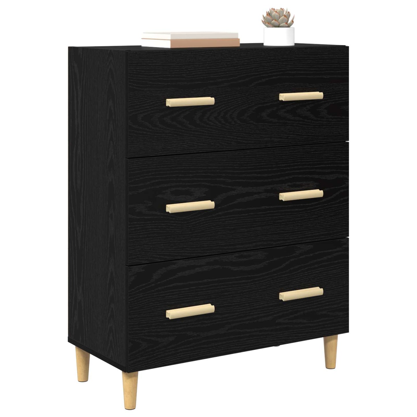 Dressoir Zwart Eiken 69,5 x 34 x 90 cm Bewerkt hout is nu te koop bij PeponiXL, paradijselijk wonen!