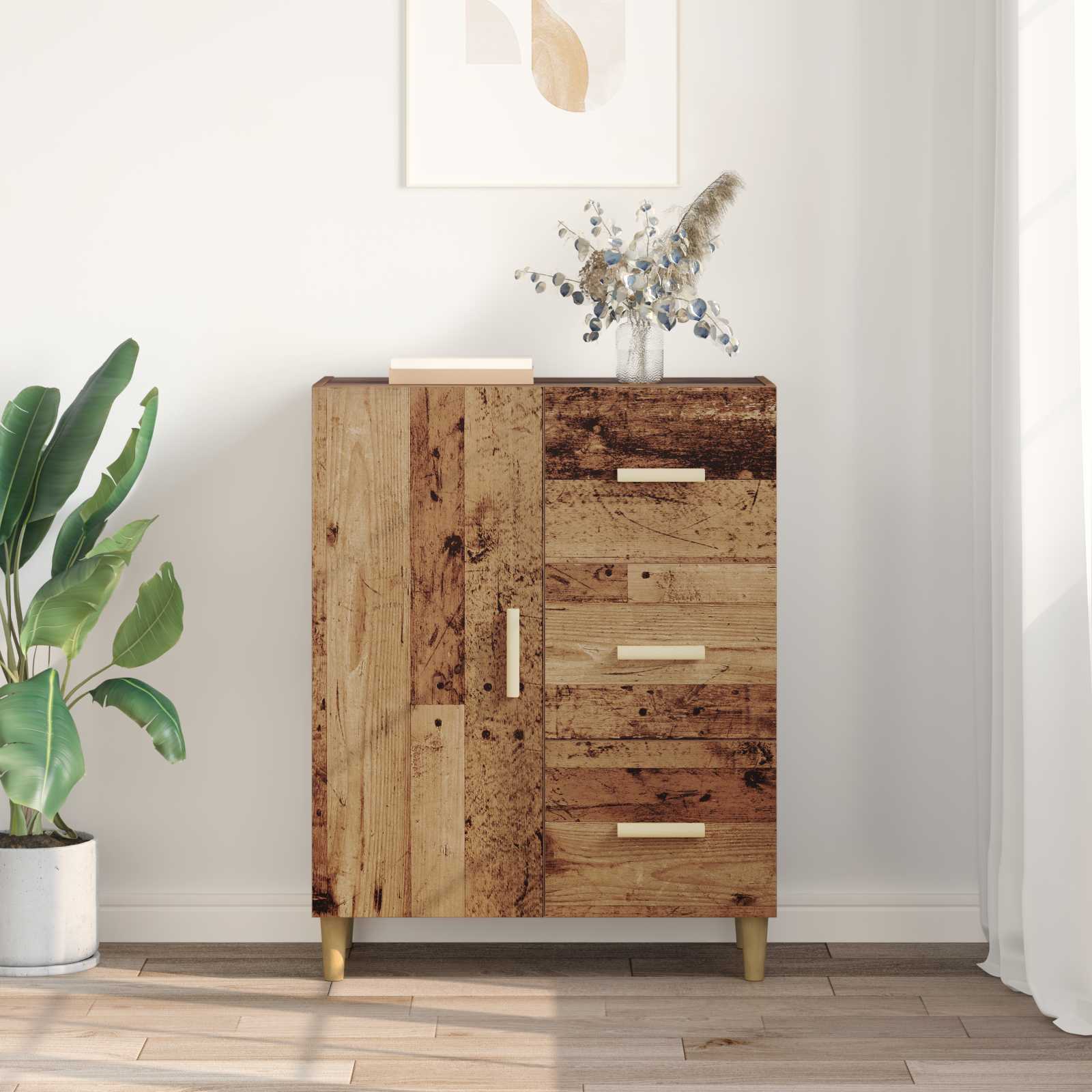 Dressoir met lade Oud hout 34 x 69.5 x 90 cm Bewerkt hout is nu te koop bij PeponiXL, paradijselijk wonen!