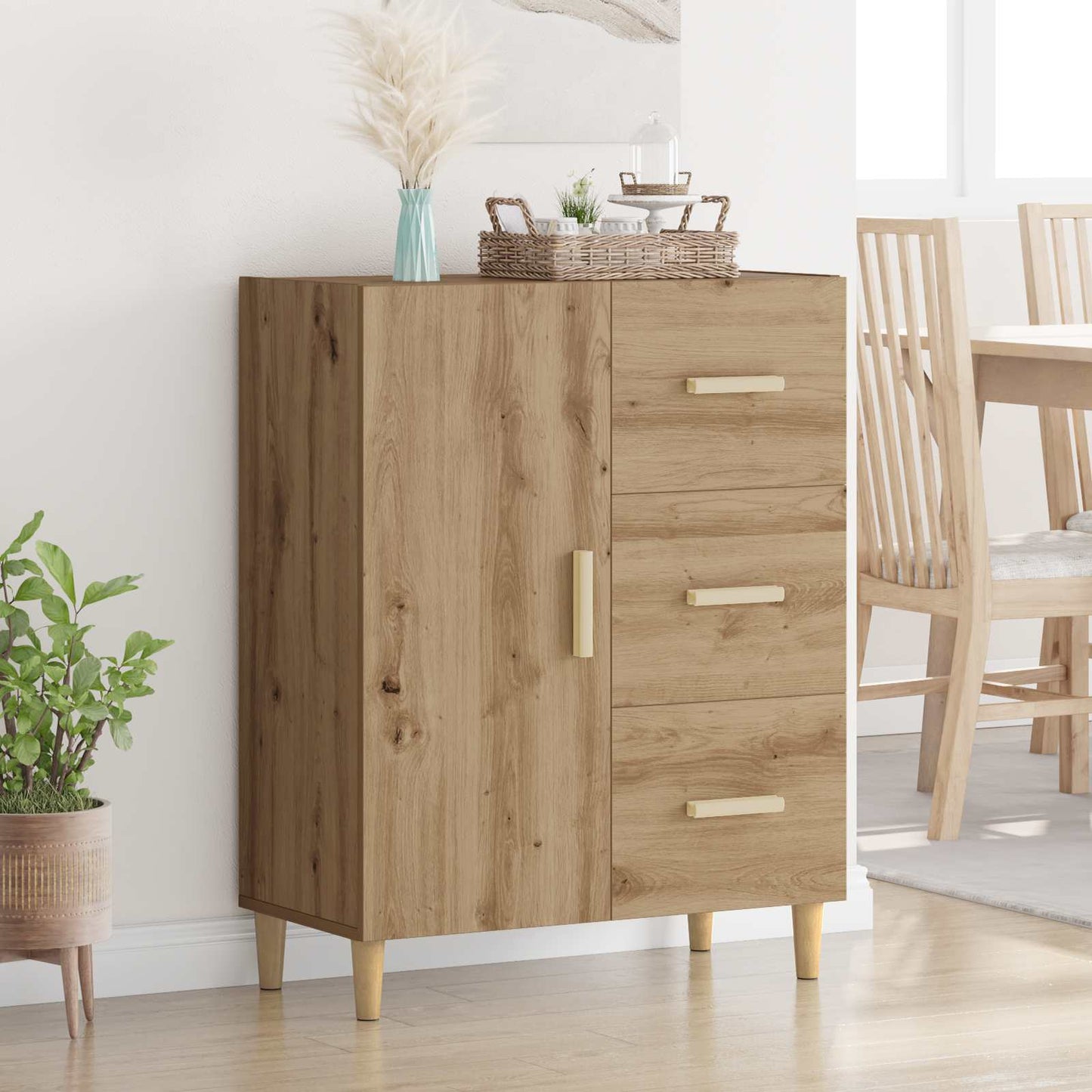 Dressoir met lade Artisan Eiken 34 x 69.5 x 90 cm Bewerkt hout is nu te koop bij PeponiXL, paradijselijk wonen!