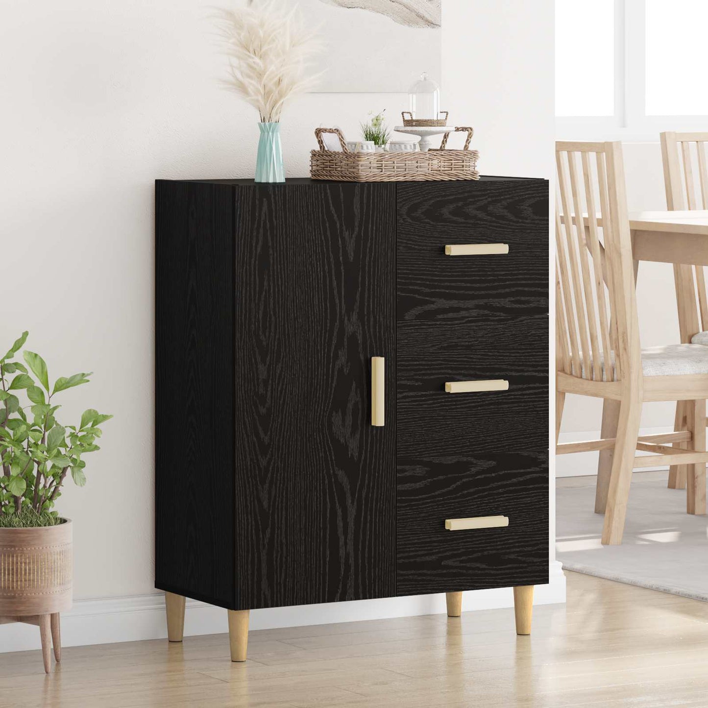 Dressoir met lade Zwart eiken 34 x 69.5 x 90 cm Bewerkt hout is nu te koop bij PeponiXL, paradijselijk wonen!