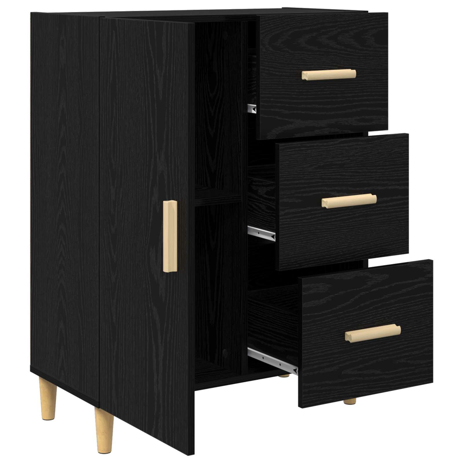 Dressoir met lade Zwart eiken 34 x 69.5 x 90 cm Bewerkt hout is nu te koop bij PeponiXL, paradijselijk wonen!