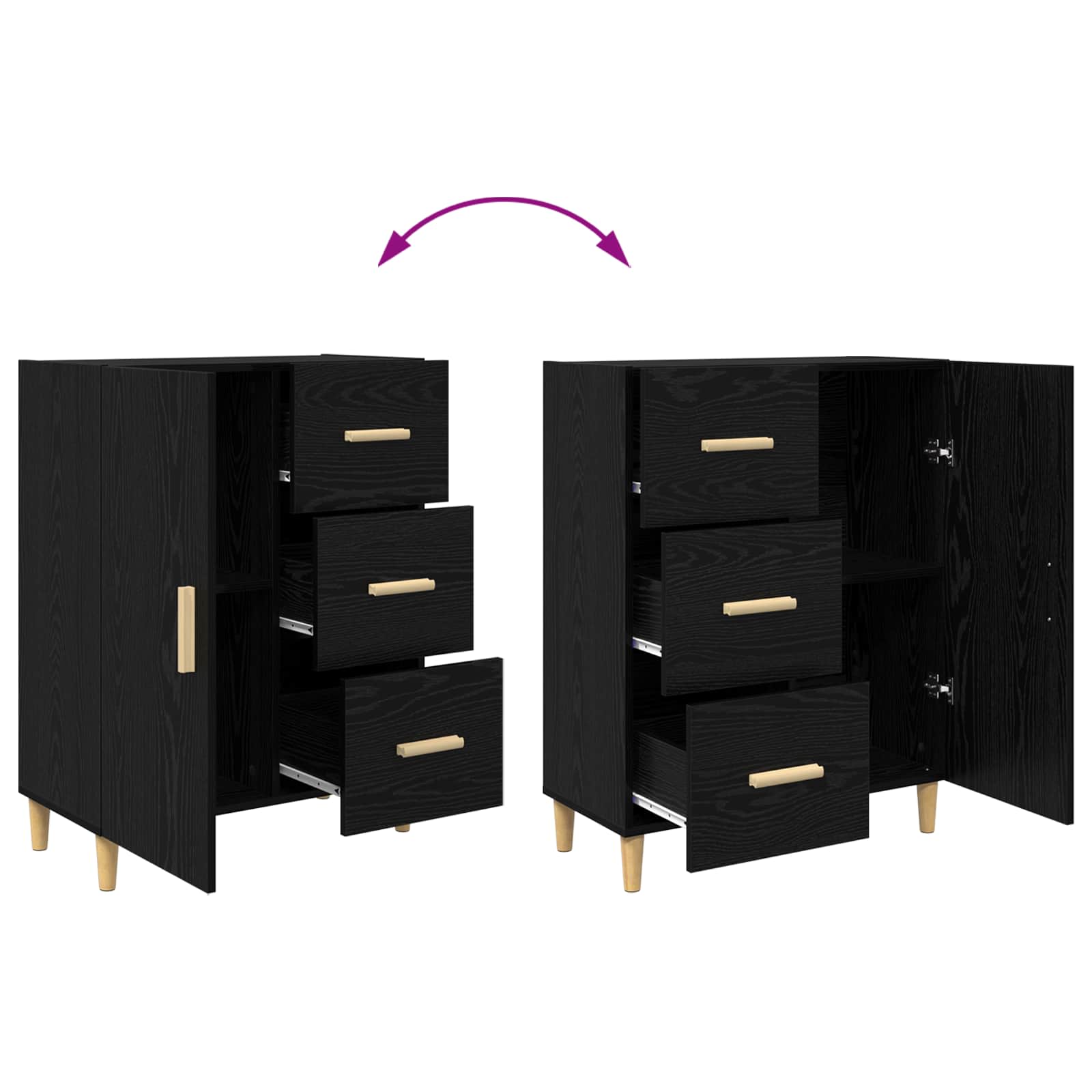 Dressoir met lade Zwart eiken 34 x 69.5 x 90 cm Bewerkt hout is nu te koop bij PeponiXL, paradijselijk wonen!