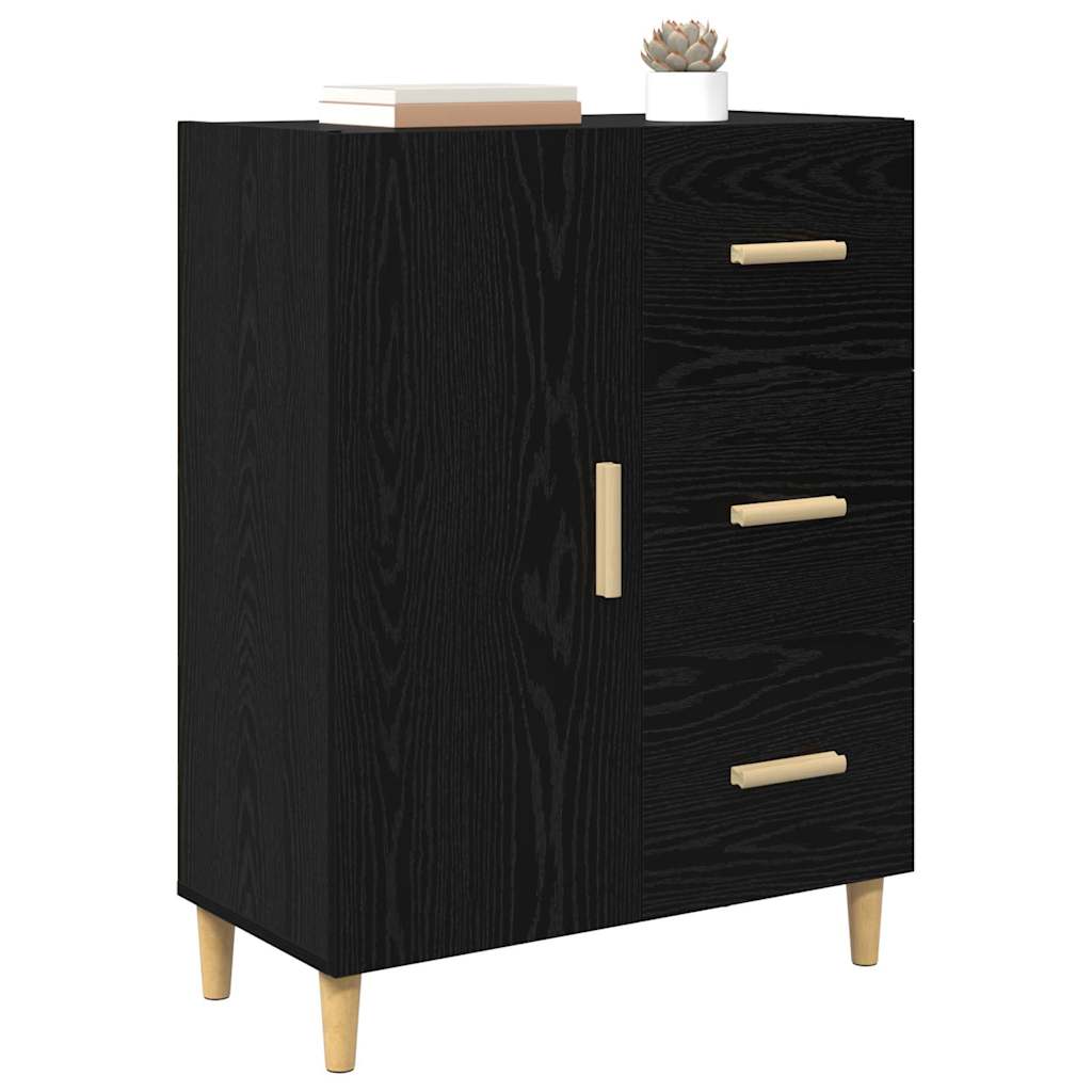 Dressoir met lade Zwart eiken 34 x 69.5 x 90 cm Bewerkt hout is nu te koop bij PeponiXL, paradijselijk wonen!