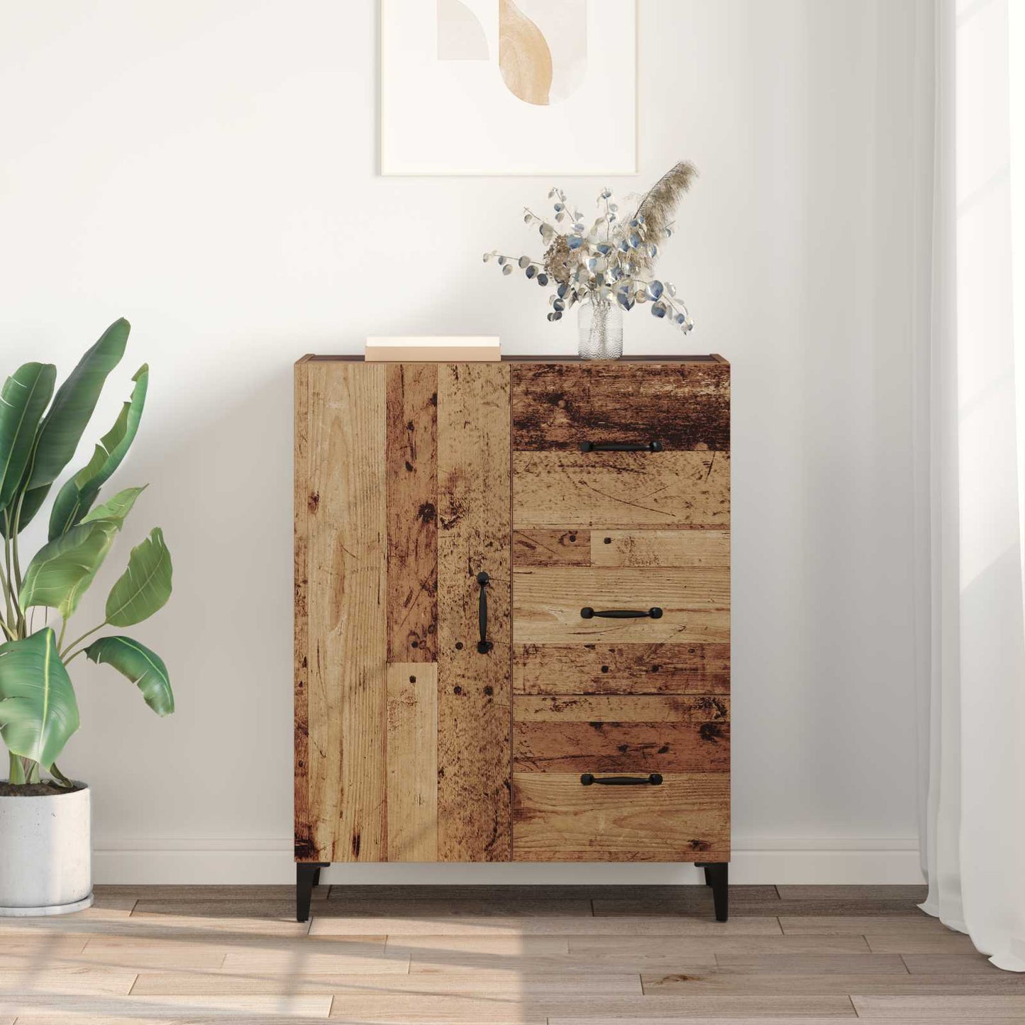 Dressoir met lade Oudhout 69,5 x 34 x 90 cm Bewerkt hout is nu te koop bij PeponiXL, paradijselijk wonen!