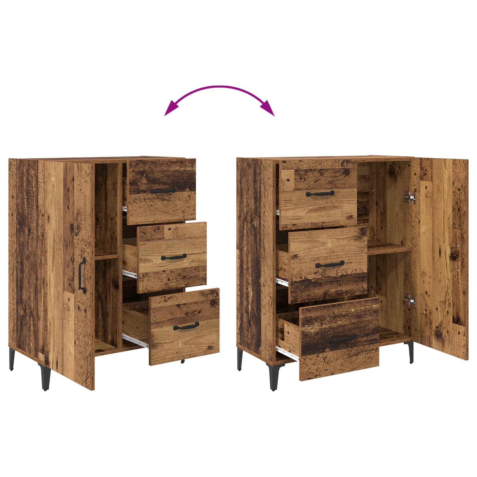 Dressoir met lade Oudhout 69,5 x 34 x 90 cm Bewerkt hout is nu te koop bij PeponiXL, paradijselijk wonen!