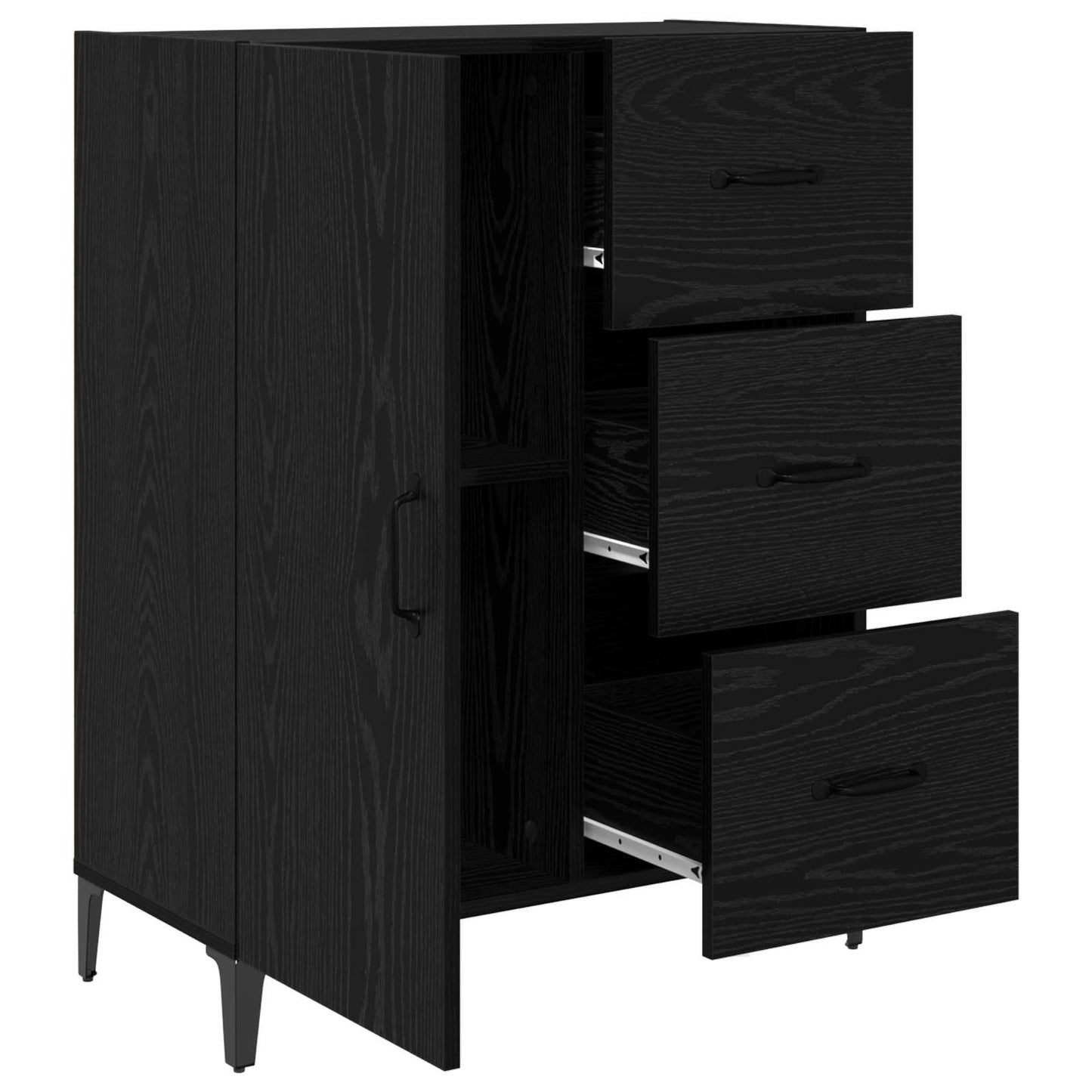 Dressoir met lade Zwart Eiken 69,5 x 34 x 90 cm Bewerkt hout is nu te koop bij PeponiXL, paradijselijk wonen!