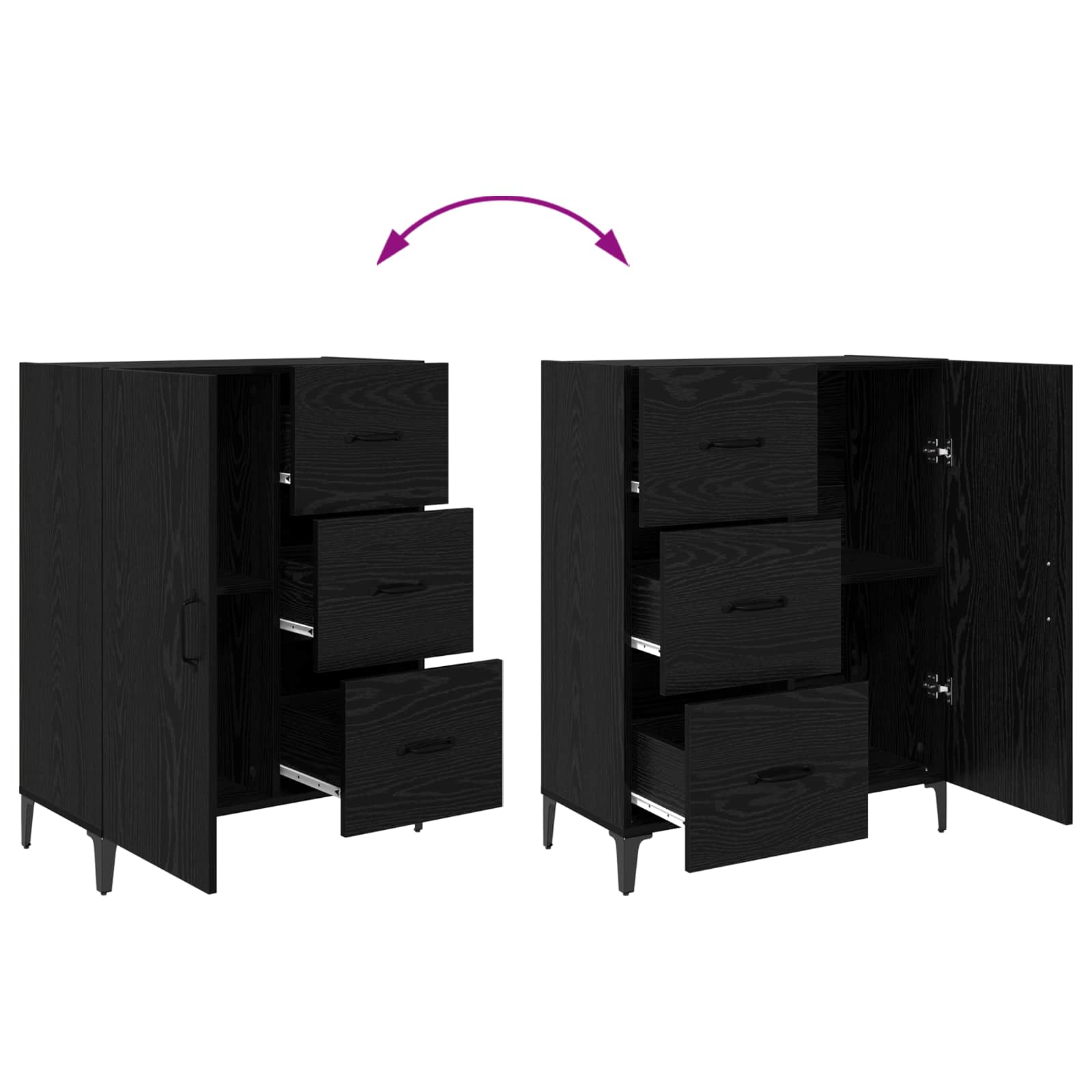 Dressoir met lade Zwart Eiken 69,5 x 34 x 90 cm Bewerkt hout is nu te koop bij PeponiXL, paradijselijk wonen!